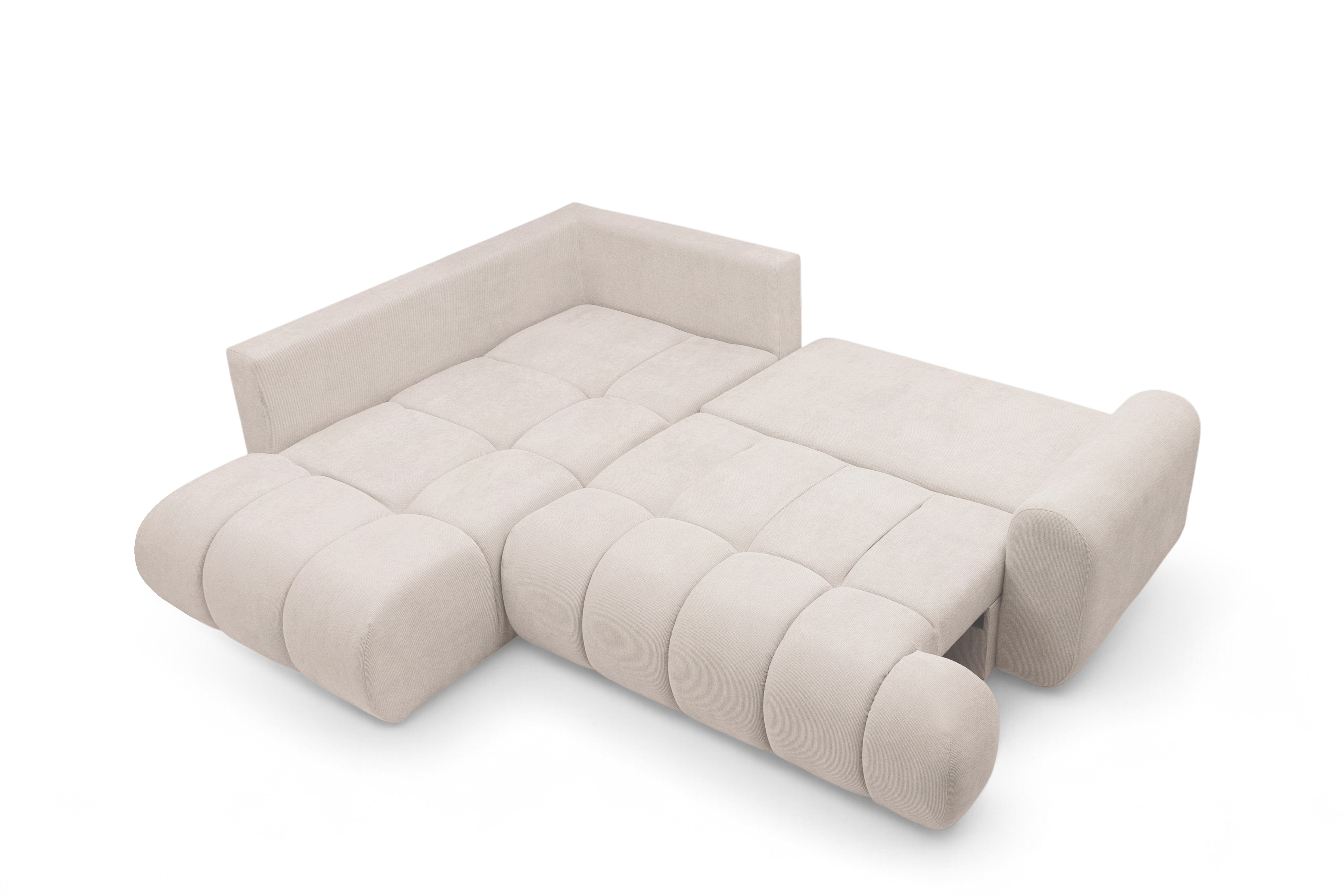 Rohová sedacia súprava Lutario L ľavá s funkciou spania - béžová hydrofóbna pletená látka Venice 2026 Rohová sedacia súprava Lutario L s funkciou spánku Ľavá strana - Béžová plecionka hydrofobowa Venice 2026