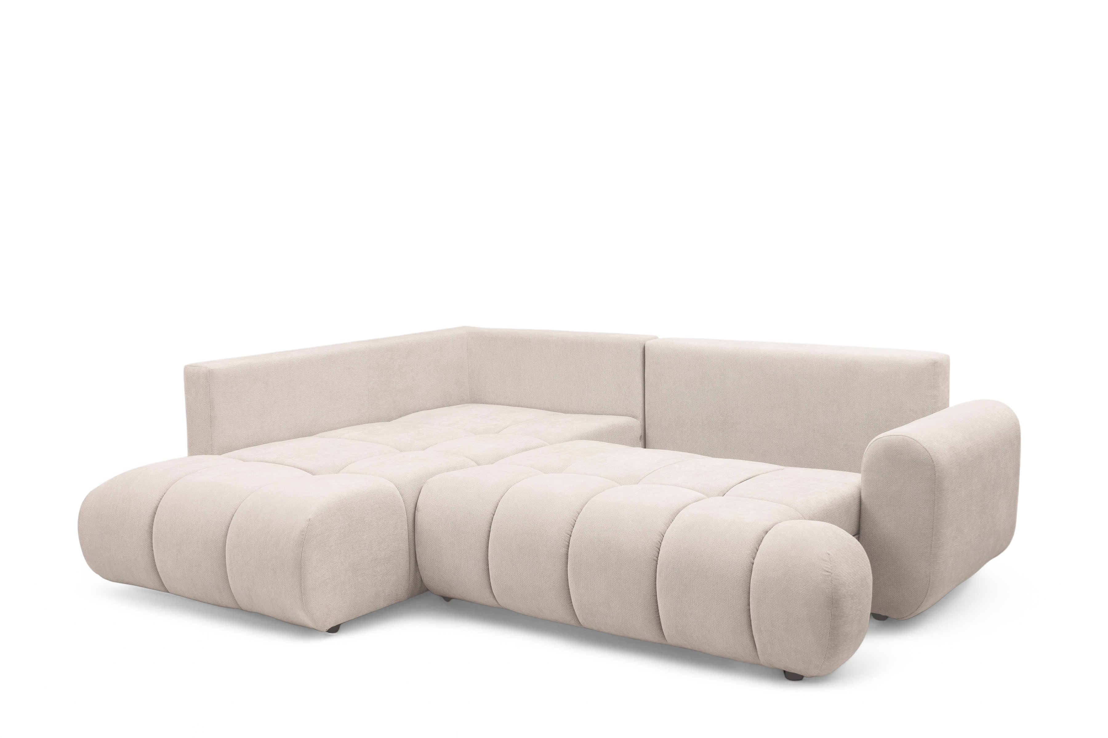 Rohová sedacia súprava Lutario L ľavá s funkciou spania - béžová hydrofóbna pletená látka Venice 2026 Rohová sedacia súprava Lutario L s funkciou spánku Ľavá strana - Béžová plecionka hydrofobowa Venice 2026