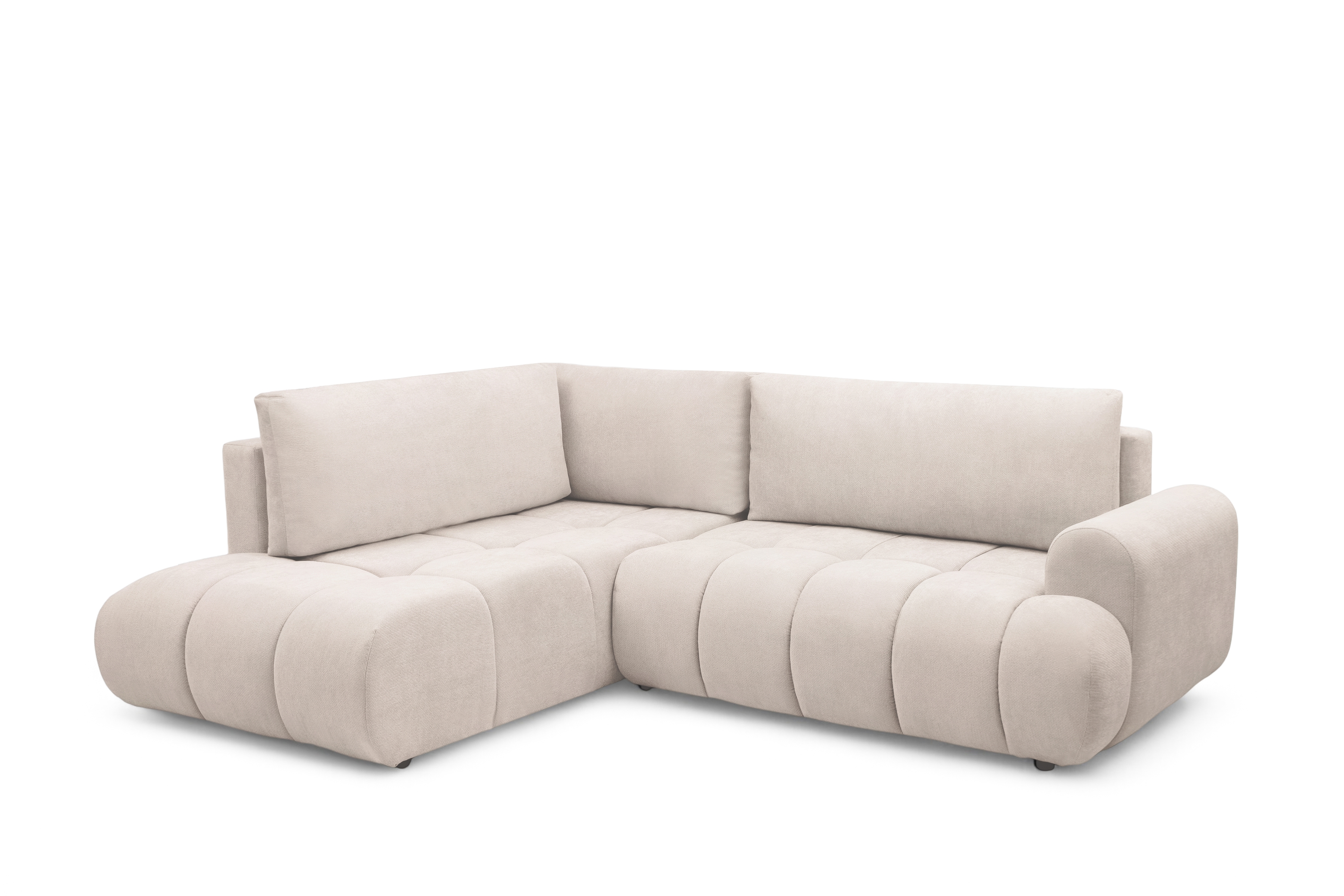 Rohová sedacia súprava Lutario L ľavá s funkciou spania - béžová hydrofóbna pletená látka Venice 2026 Rohová sedacia súprava Lutario L s funkciou spánku Ľavá strana - Béžová plecionka hydrofobowa Venice 2026