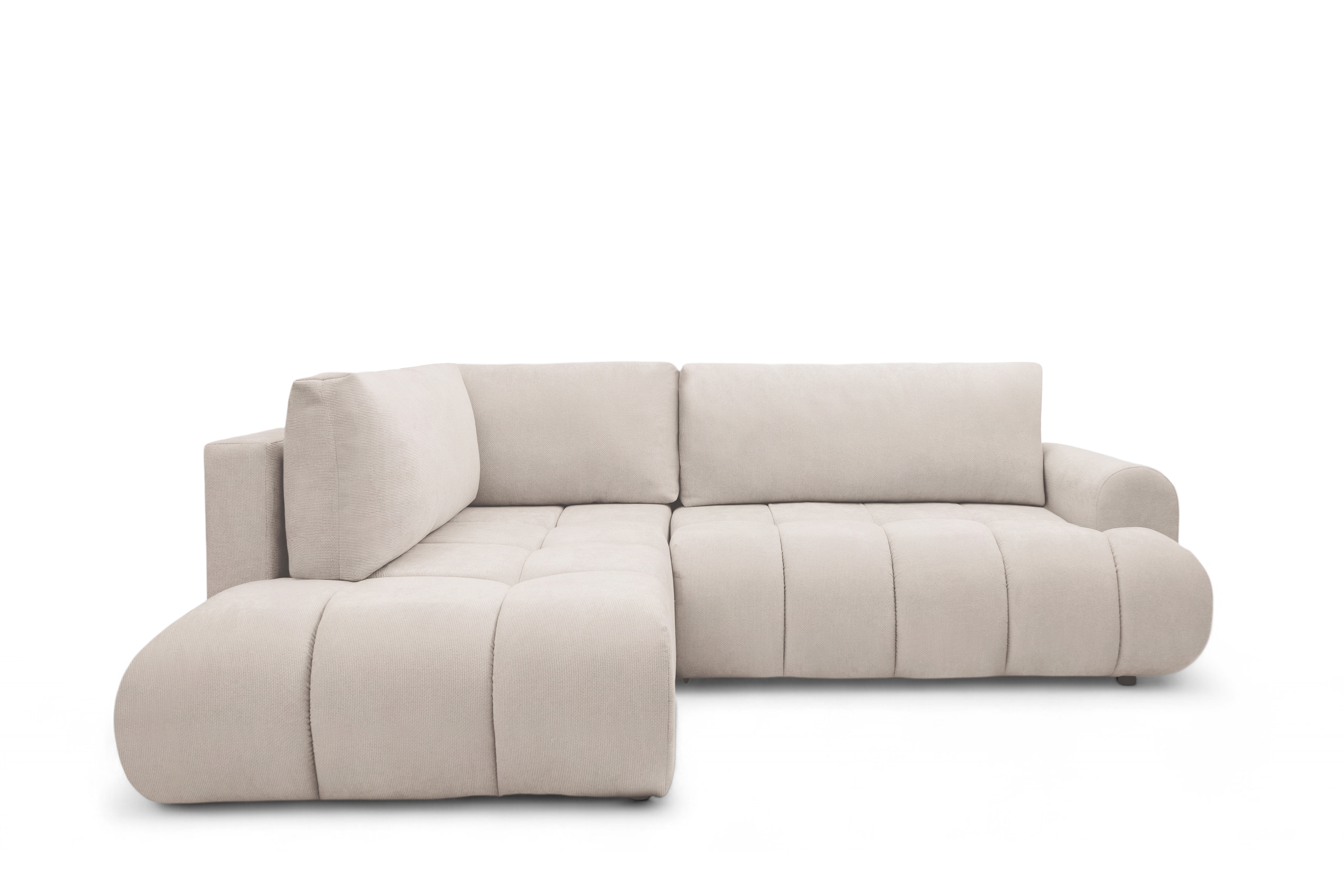 Rohová sedacia súprava Lutario L ľavá s funkciou spania - béžová hydrofóbna pletená látka Venice 2026 Rohová sedacia súprava Lutario L s funkciou spánku Ľavá strana - Béžová plecionka hydrofobowa Venice 2026