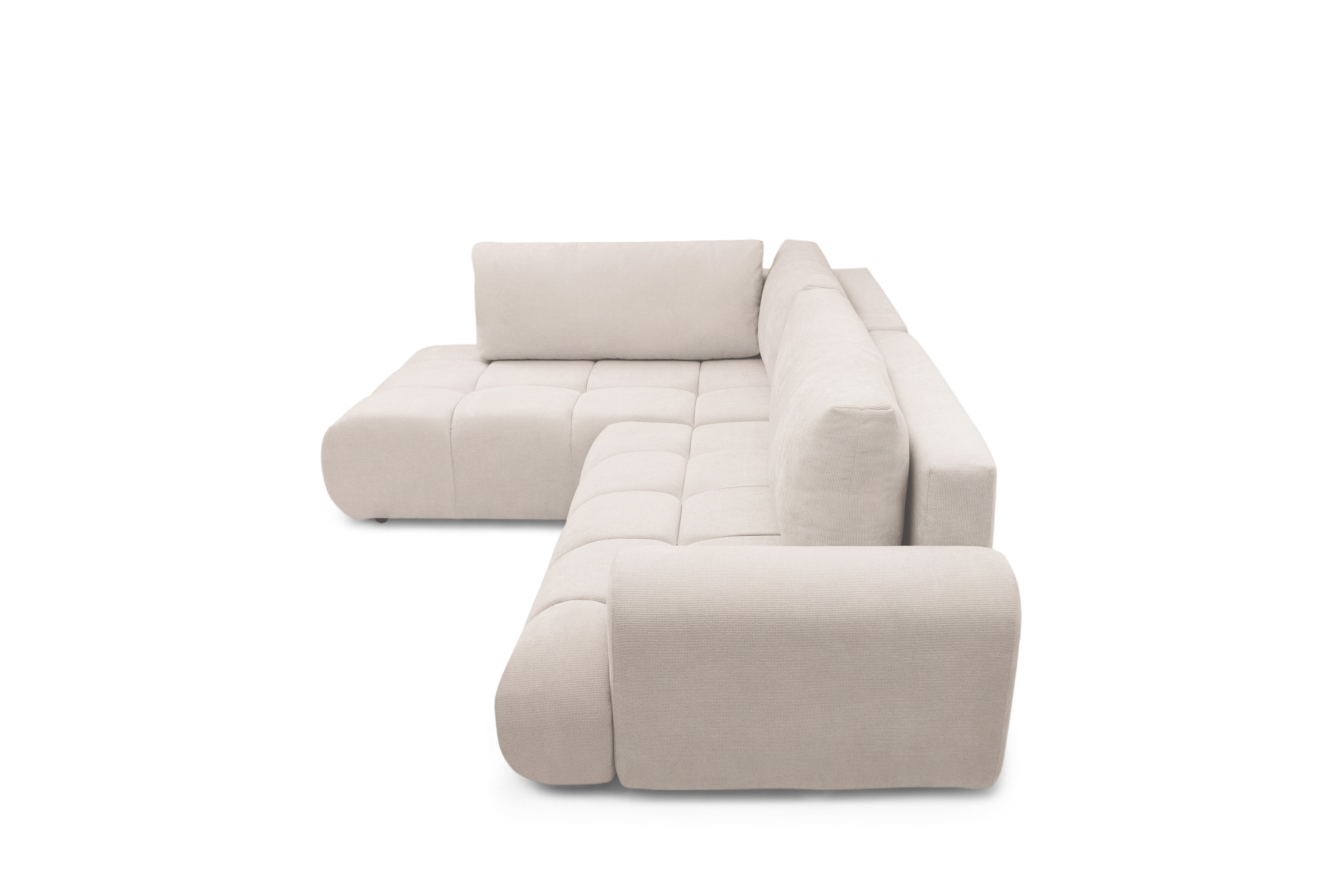 Rohová sedacia súprava Lutario L ľavá s funkciou spania - béžová hydrofóbna pletená látka Venice 2026 Rohová sedacia súprava Lutario L s funkciou spánku Ľavá strana - Béžová plecionka hydrofobowa Venice 2026