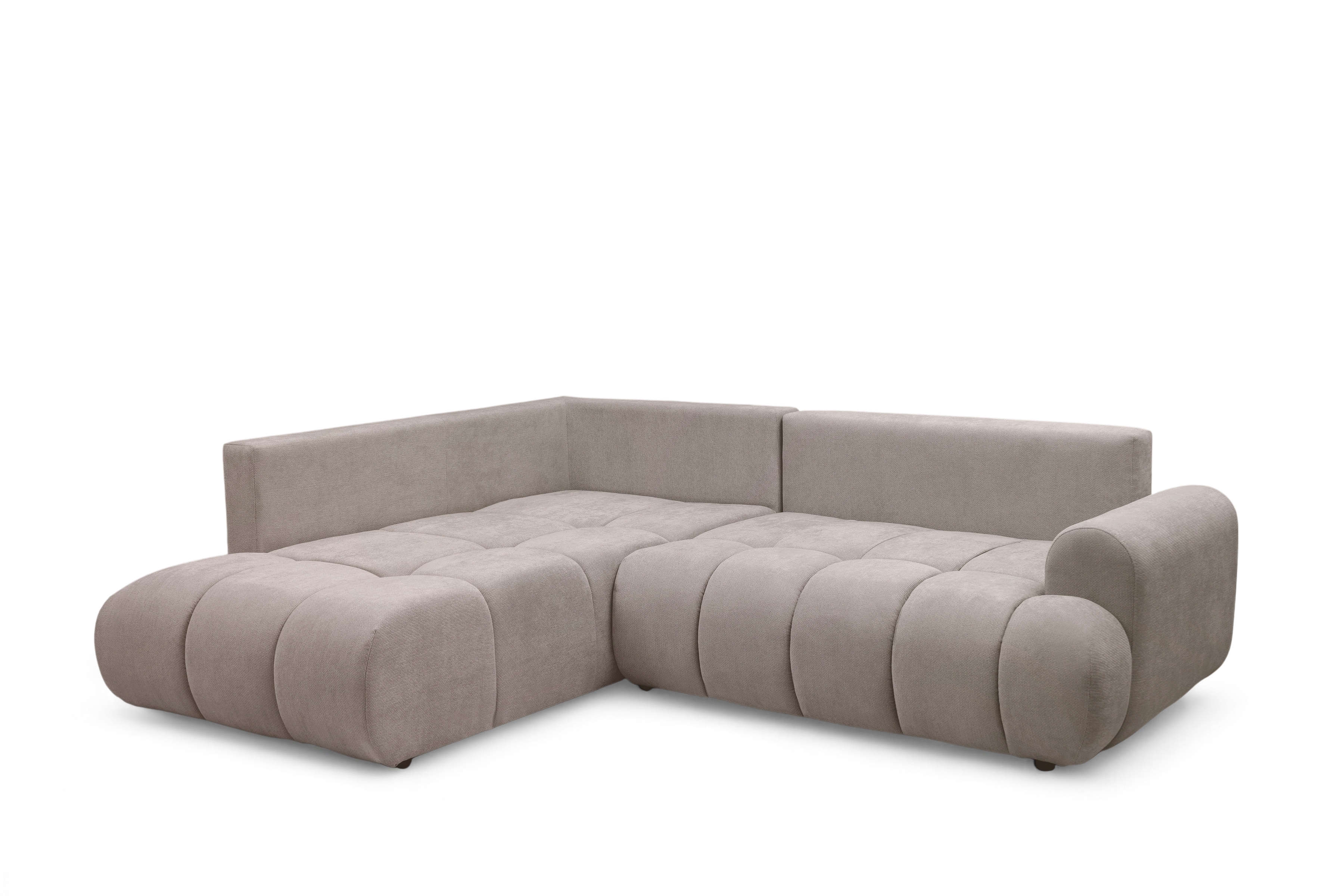 Rohová rozkládací pohovka Lutario L levá s funkcí spánku - tmavě béžová hydrofobní tkanina Venice 2031 Rohová sedací souprava Lutario L rozkládací levá - ciemnobezowa plecionka hydrofobowa Venice 2031