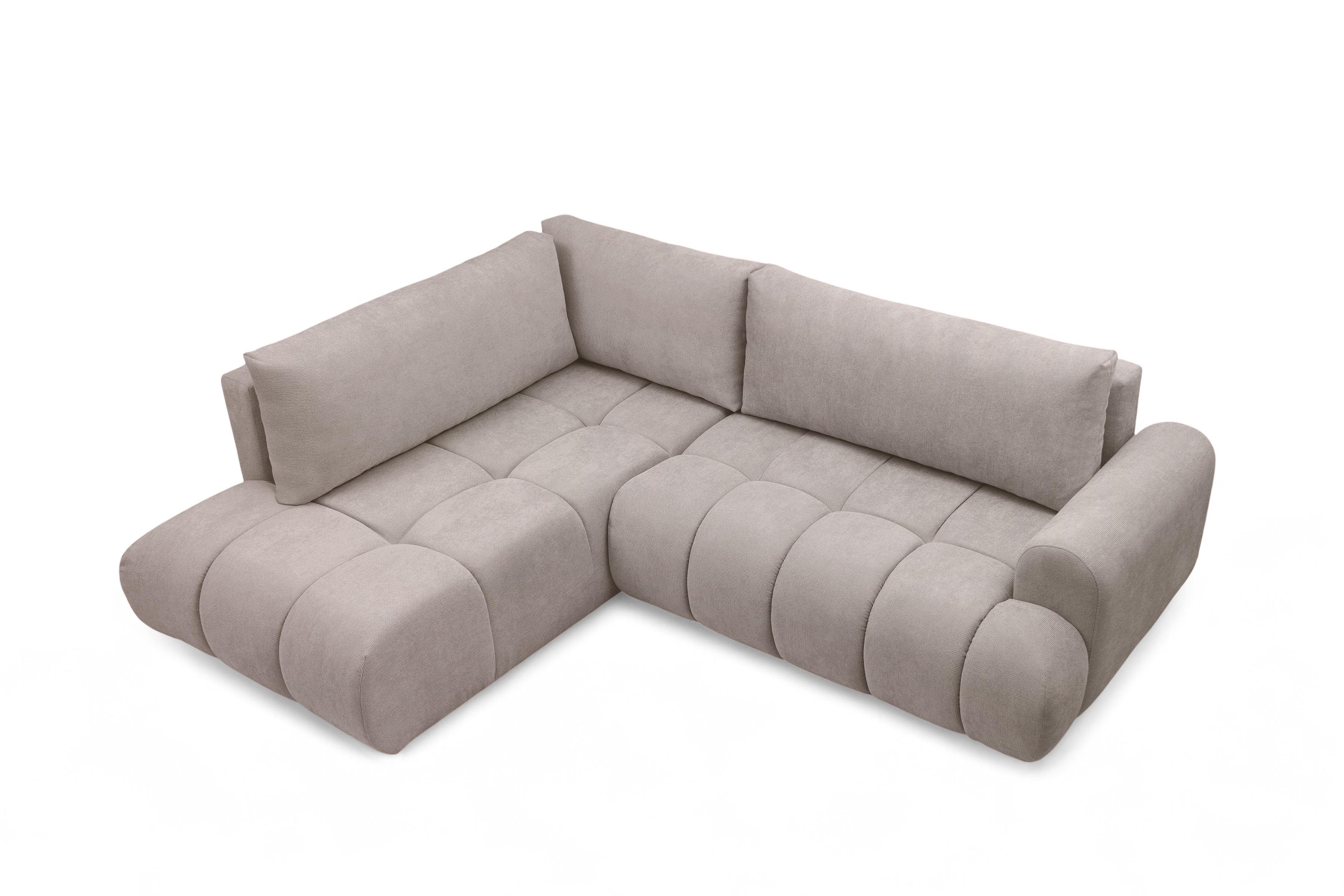 Rohová rozkládací pohovka Lutario L levá s funkcí spánku - tmavě béžová hydrofobní tkanina Venice 2031 Rohová sedací souprava Lutario L rozkládací levá - ciemnobezowa plecionka hydrofobowa Venice 2031