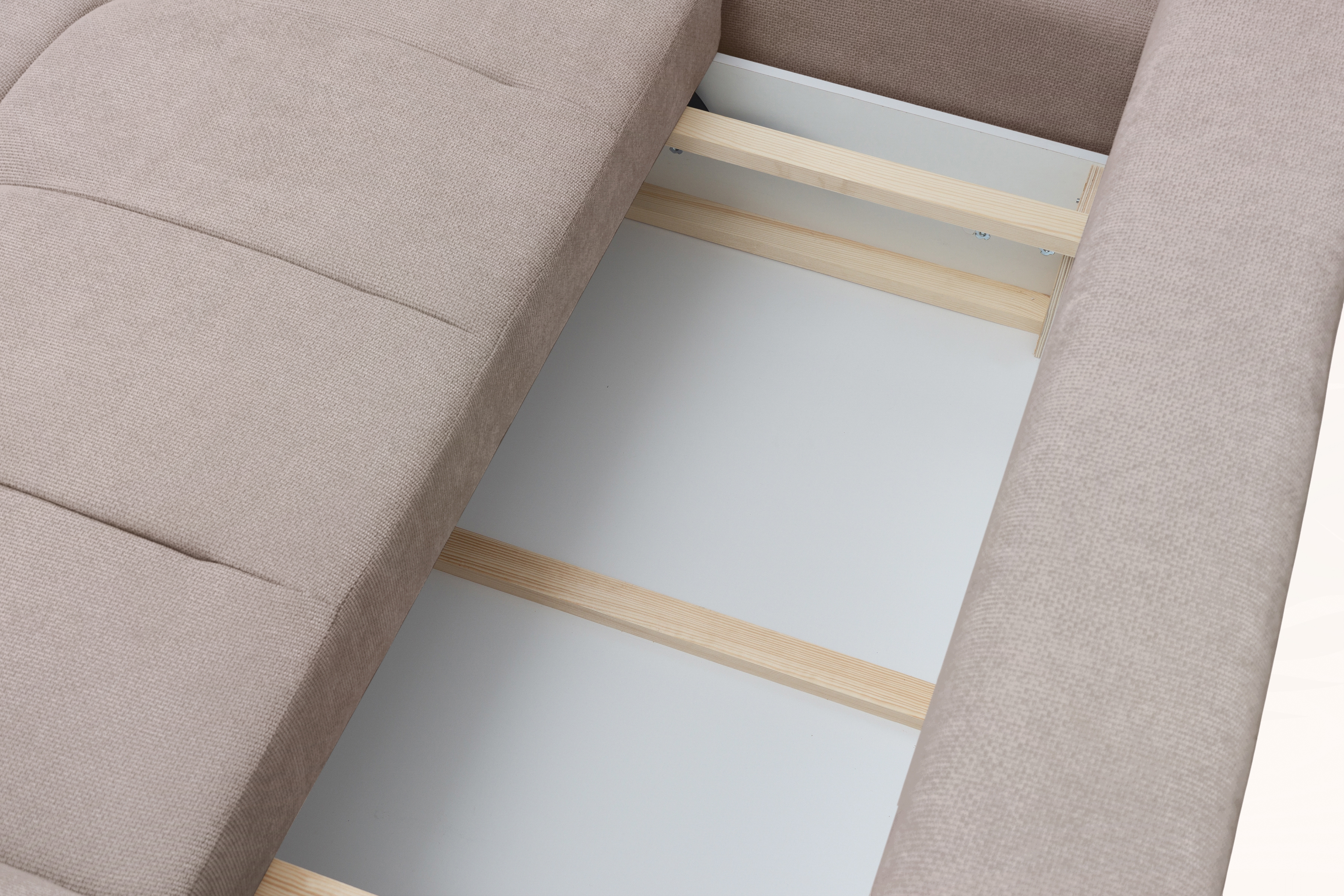 Rohová rozkládací pohovka Lutario L levá s funkcí spánku - tmavě béžová hydrofobní tkanina Venice 2031 Rohová sedací souprava Lutario L rozkládací levá - ciemnobezowa plecionka hydrofobowa Venice 2031