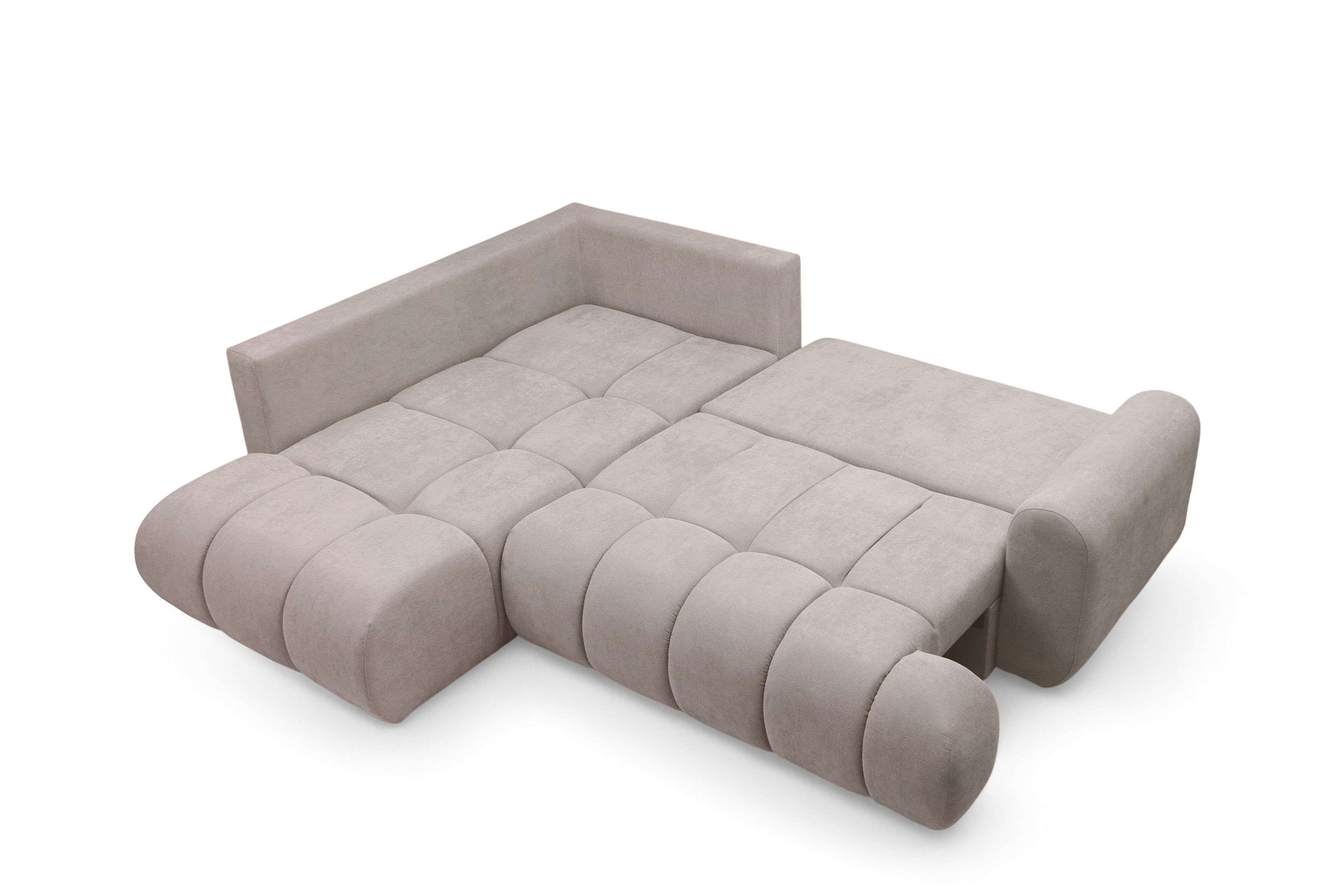 Rohová rozkládací pohovka Lutario L levá s funkcí spánku - tmavě béžová hydrofobní tkanina Venice 2031 Rohová sedací souprava Lutario L rozkládací levá - ciemnobezowa plecionka hydrofobowa Venice 2031