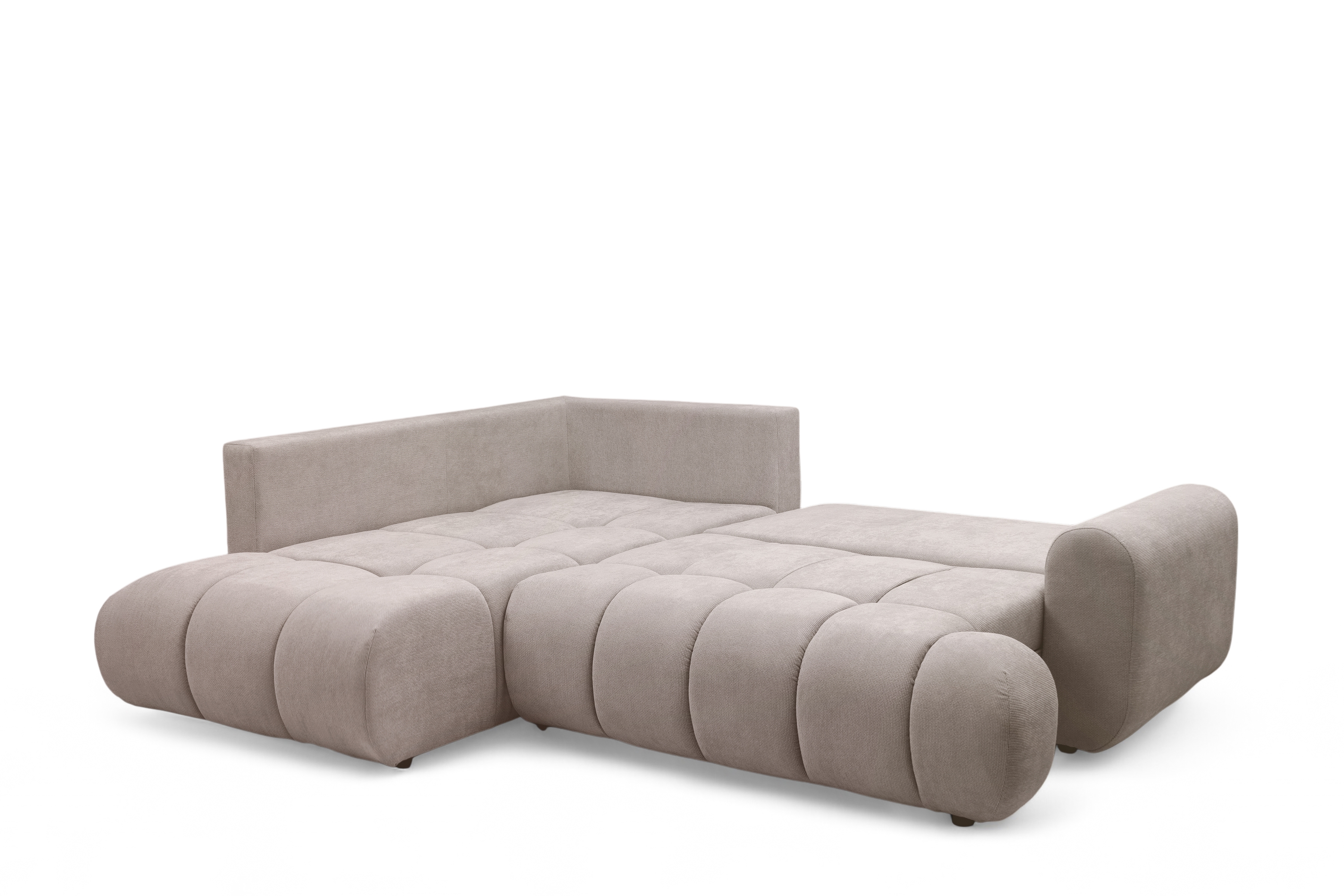 Rohová rozkládací pohovka Lutario L levá s funkcí spánku - tmavě béžová hydrofobní tkanina Venice 2031 Rohová sedací souprava Lutario L rozkládací levá - ciemnobezowa plecionka hydrofobowa Venice 2031