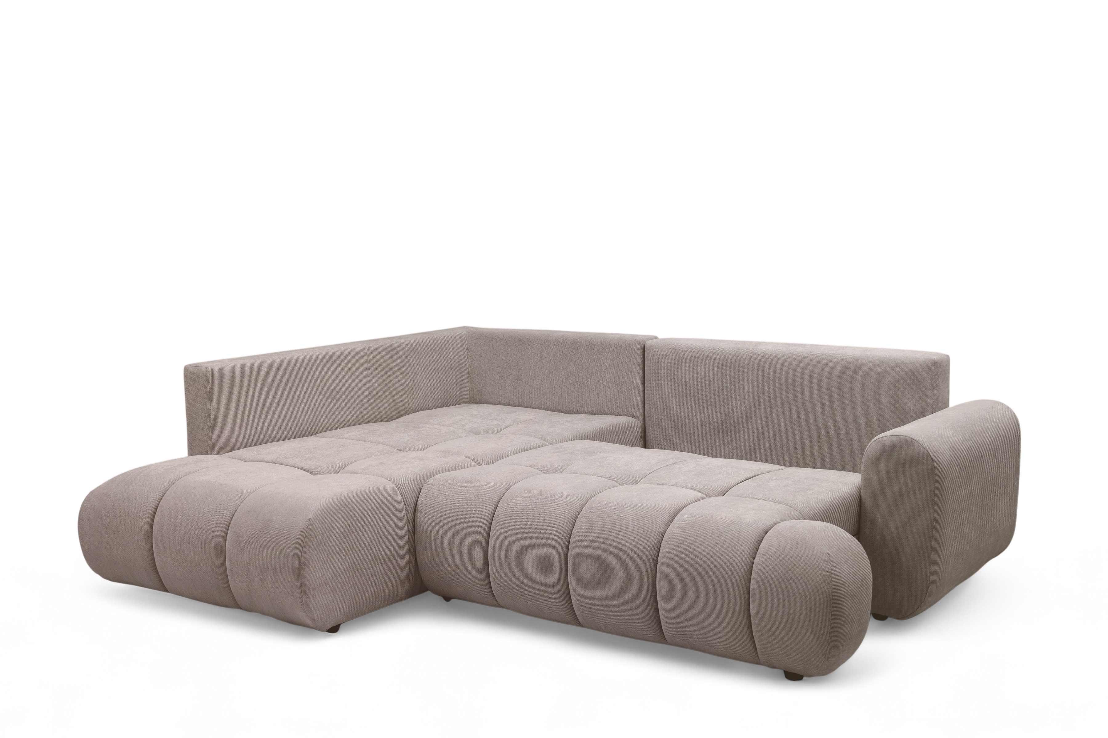 Rohová rozkládací pohovka Lutario L levá s funkcí spánku - tmavě béžová hydrofobní tkanina Venice 2031 Rohová sedací souprava Lutario L rozkládací levá - ciemnobezowa plecionka hydrofobowa Venice 2031