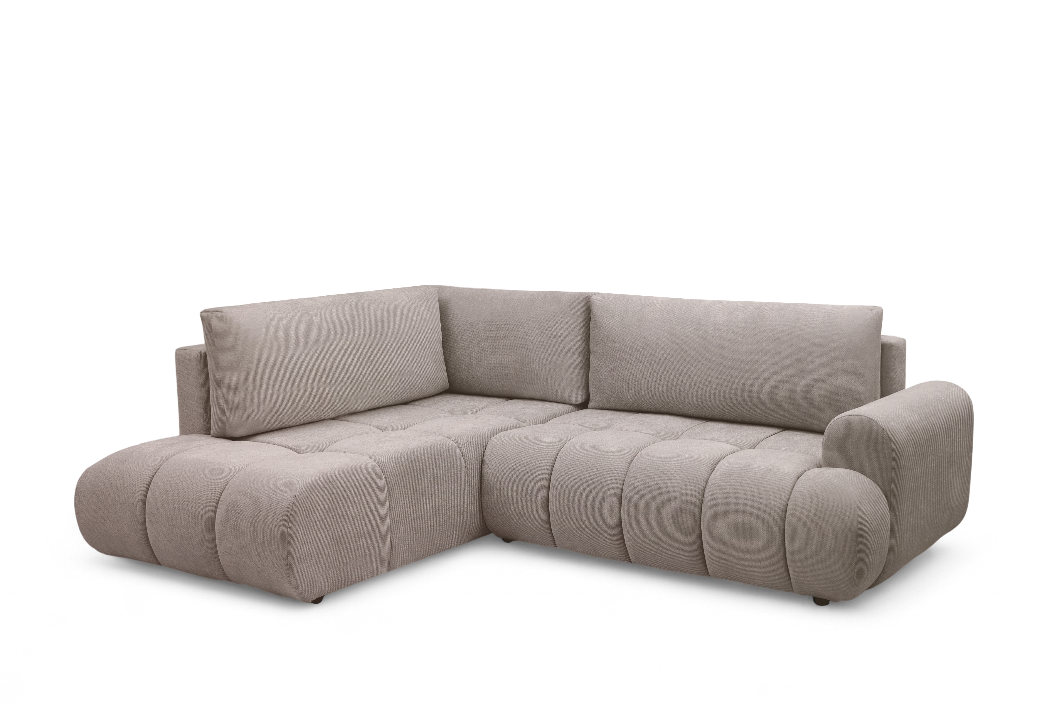 Rohová rozkládací pohovka Lutario L levá s funkcí spánku - tmavě béžová hydrofobní tkanina Venice 2031 Rohová sedací souprava Lutario L rozkládací levá - ciemnobezowa plecionka hydrofobowa Venice 2031