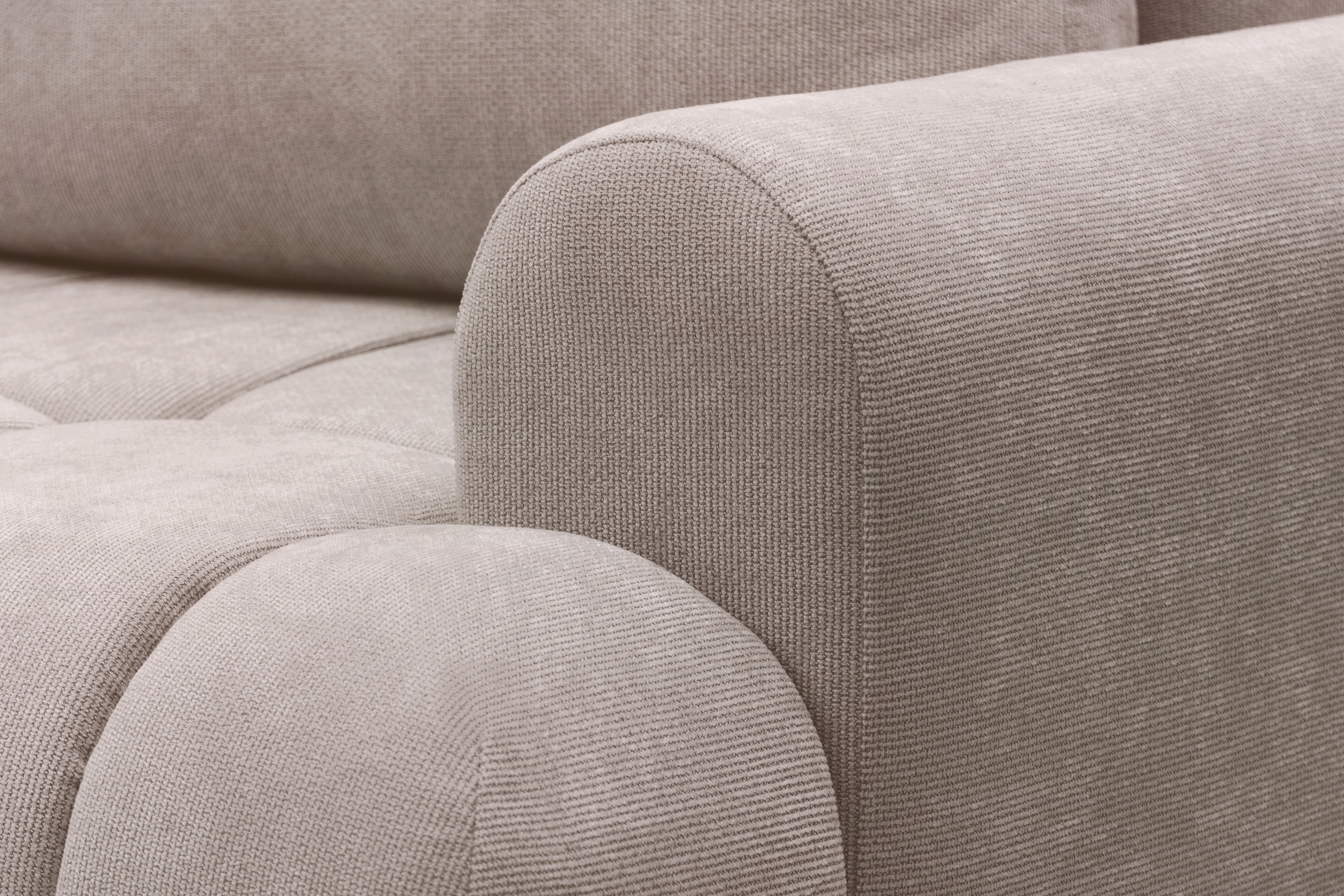 Rohová rozkládací pohovka Lutario L levá s funkcí spánku - tmavě béžová hydrofobní tkanina Venice 2031 Rohová sedací souprava Lutario L rozkládací levá - ciemnobezowa plecionka hydrofobowa Venice 2031