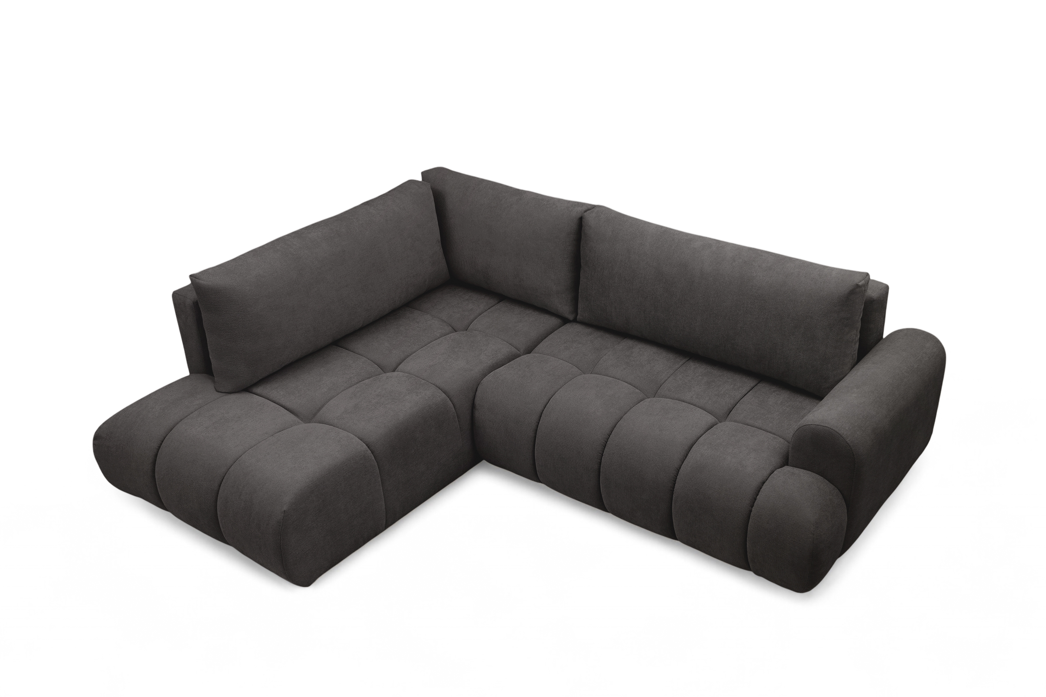 Rohová sedacia súprava Lutario L ľavá s funkciou spania - tmavosivá hydrofóbna pletená látka Venice 2021 Rohová sedacia súprava Lutario L s funkciou spánku Ľavá strana - ciemnoszara plecionka hydrofobowa Venice 2021