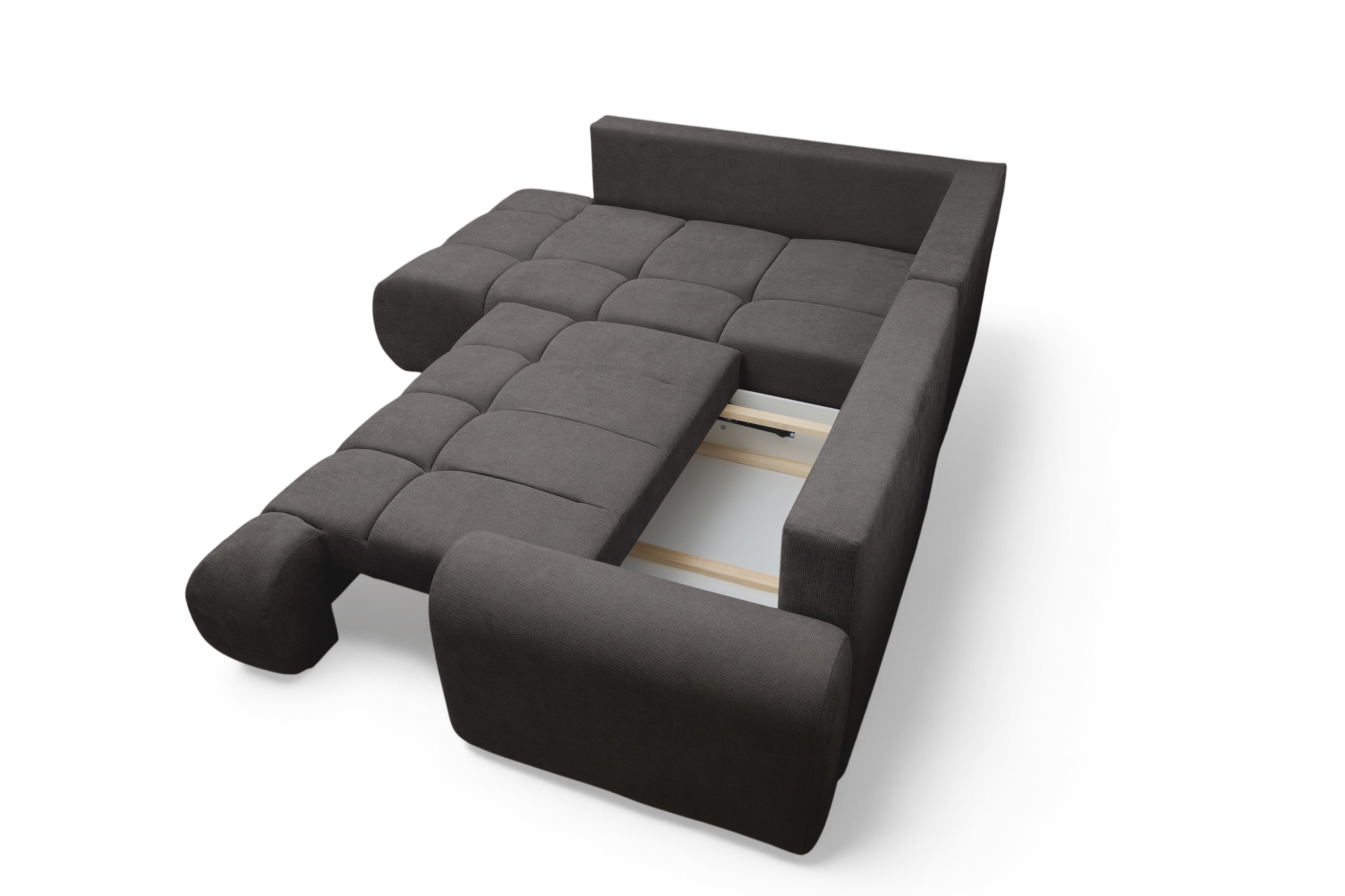 Rohová sedacia súprava Lutario L ľavá s funkciou spania - tmavosivá hydrofóbna pletená látka Venice 2021 Rohová sedacia súprava Lutario L s funkciou spánku Ľavá strana - ciemnoszara plecionka hydrofobowa Venice 2021