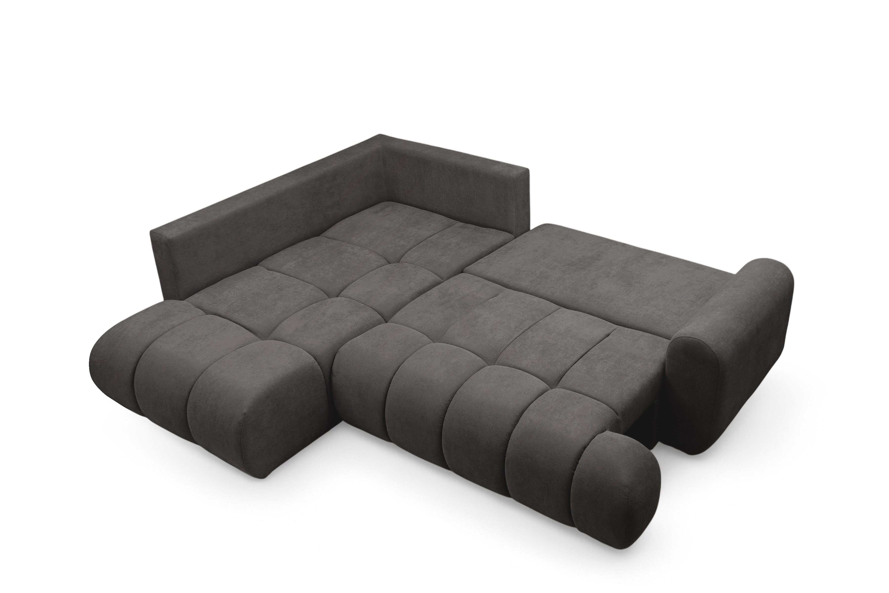 Rohová sedacia súprava Lutario L ľavá s funkciou spania - tmavosivá hydrofóbna pletená látka Venice 2021 Rohová sedacia súprava Lutario L s funkciou spánku Ľavá strana - ciemnoszara plecionka hydrofobowa Venice 2021