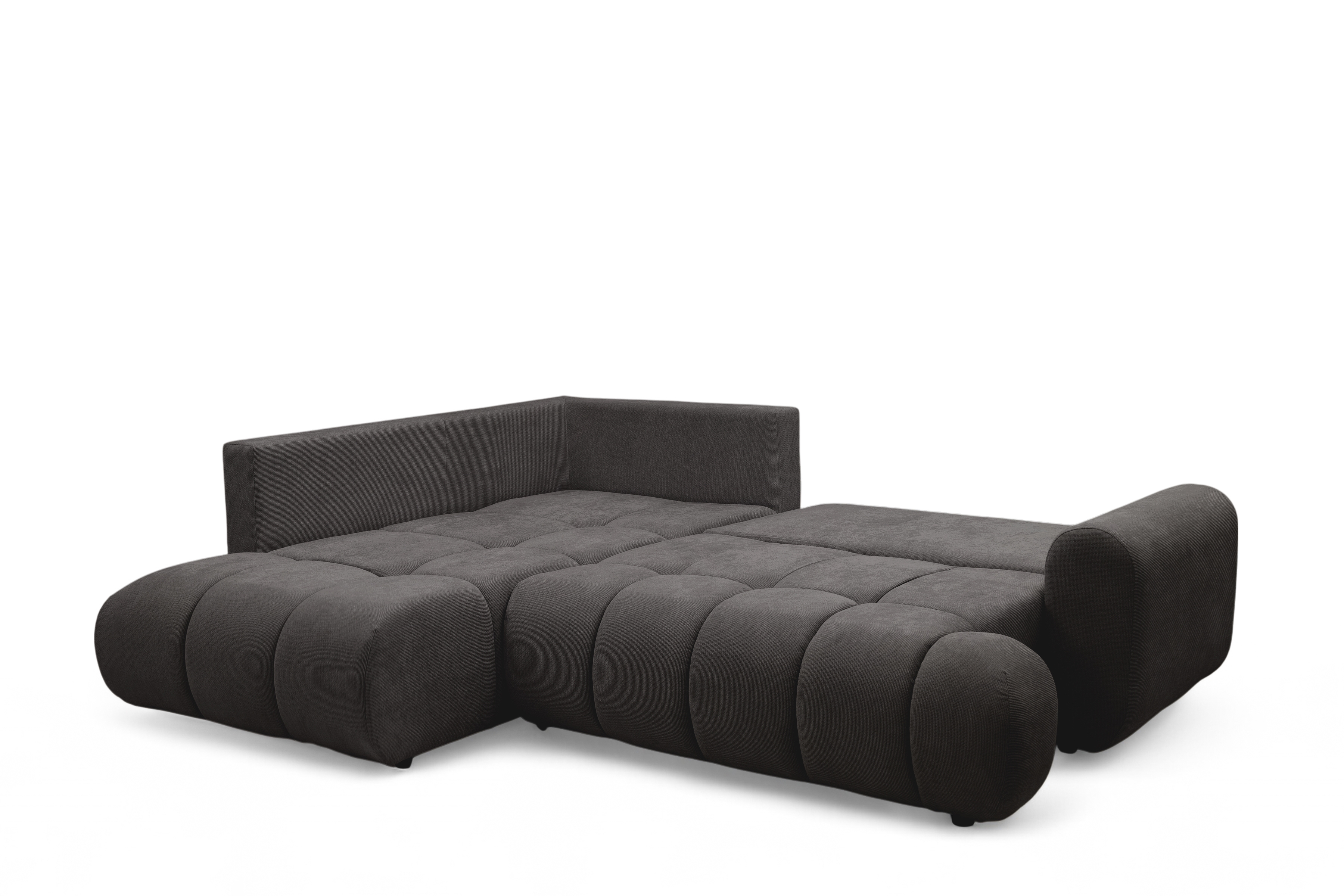 Rohová sedacia súprava Lutario L ľavá s funkciou spania - tmavosivá hydrofóbna pletená látka Venice 2021 Rohová sedacia súprava Lutario L s funkciou spánku Ľavá strana - ciemnoszara plecionka hydrofobowa Venice 2021