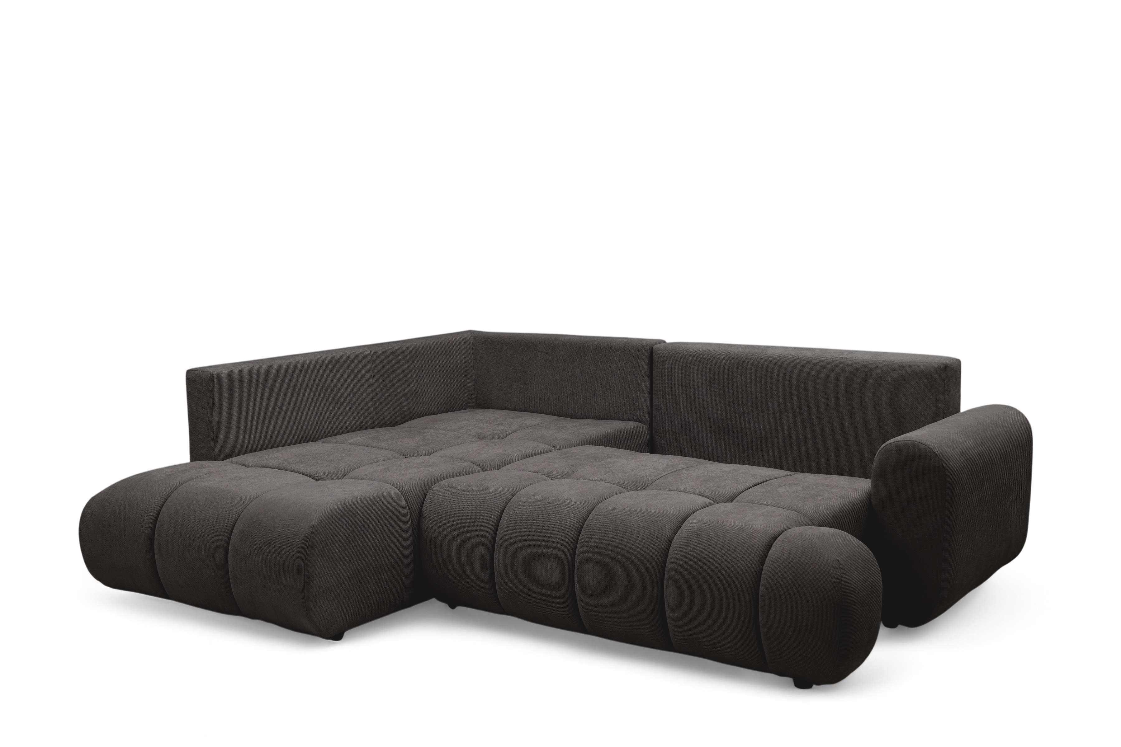 Rohová sedacia súprava Lutario L ľavá s funkciou spania - tmavosivá hydrofóbna pletená látka Venice 2021 Rohová sedacia súprava Lutario L s funkciou spánku Ľavá strana - ciemnoszara plecionka hydrofobowa Venice 2021