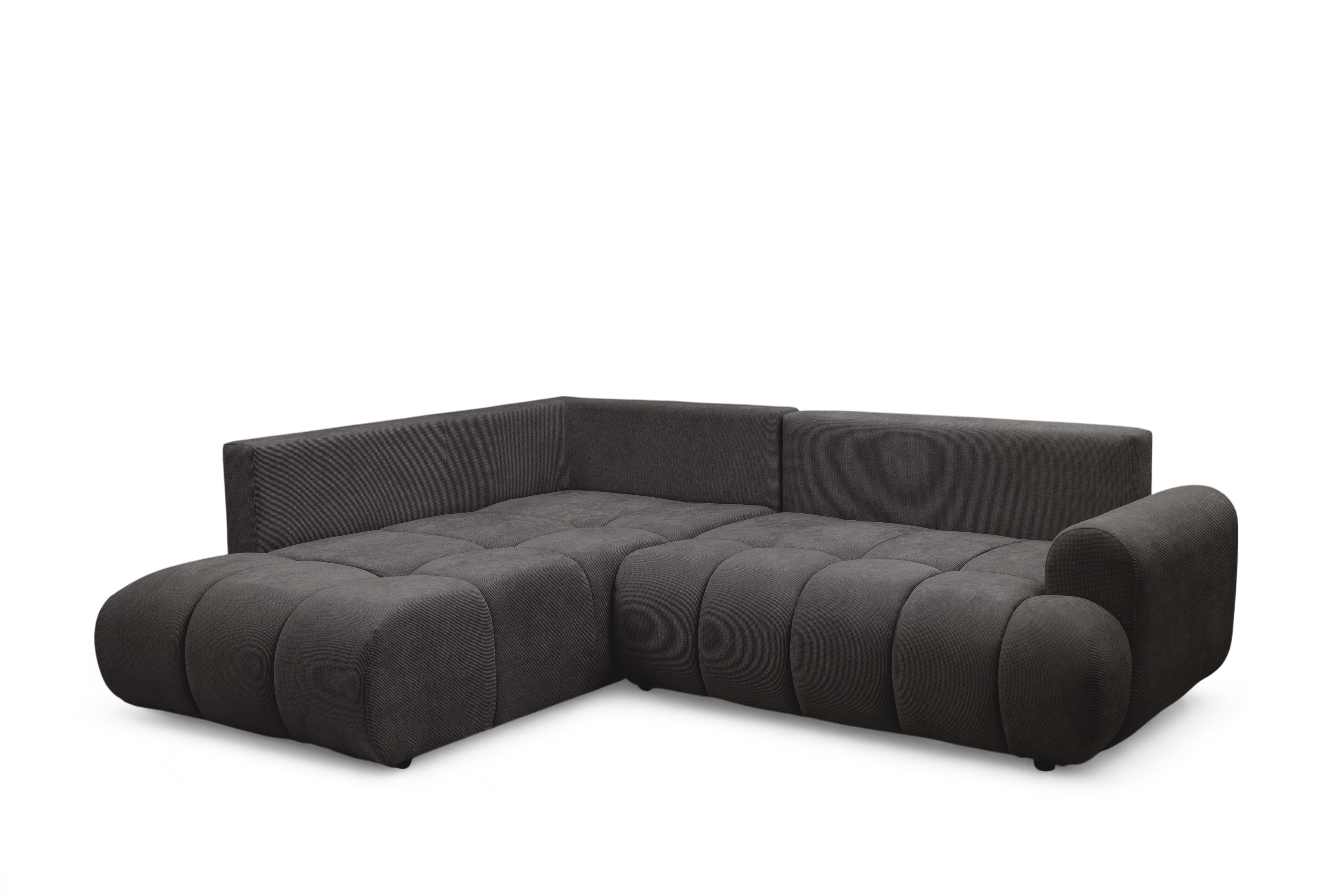 Rohová sedacia súprava Lutario L ľavá s funkciou spania - tmavosivá hydrofóbna pletená látka Venice 2021 Rohová sedacia súprava Lutario L s funkciou spánku Ľavá strana - ciemnoszara plecionka hydrofobowa Venice 2021