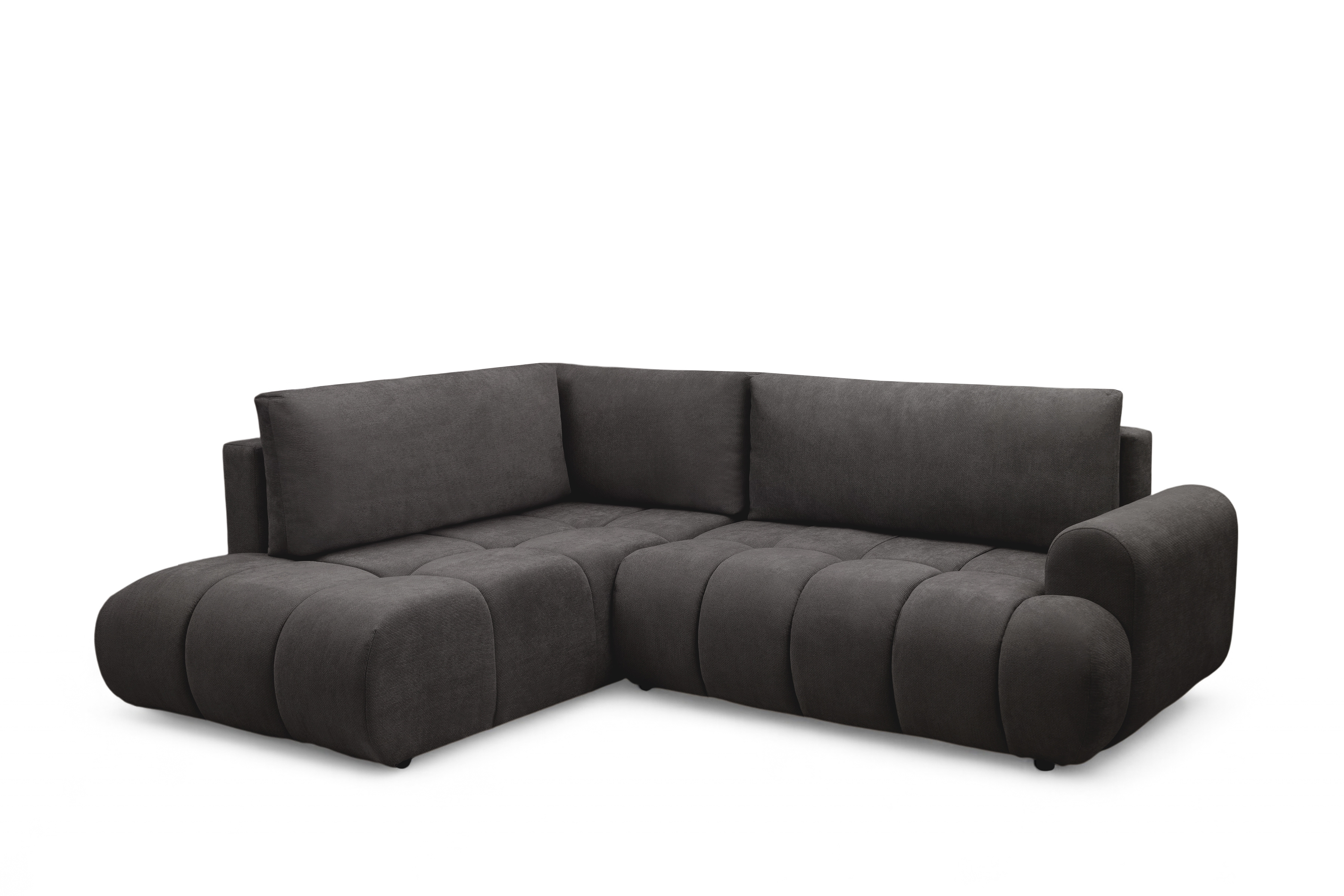 Rohová sedacia súprava Lutario L ľavá s funkciou spania - tmavosivá hydrofóbna pletená látka Venice 2021 Rohová sedacia súprava Lutario L s funkciou spánku Ľavá strana - ciemnoszara plecionka hydrofobowa Venice 2021