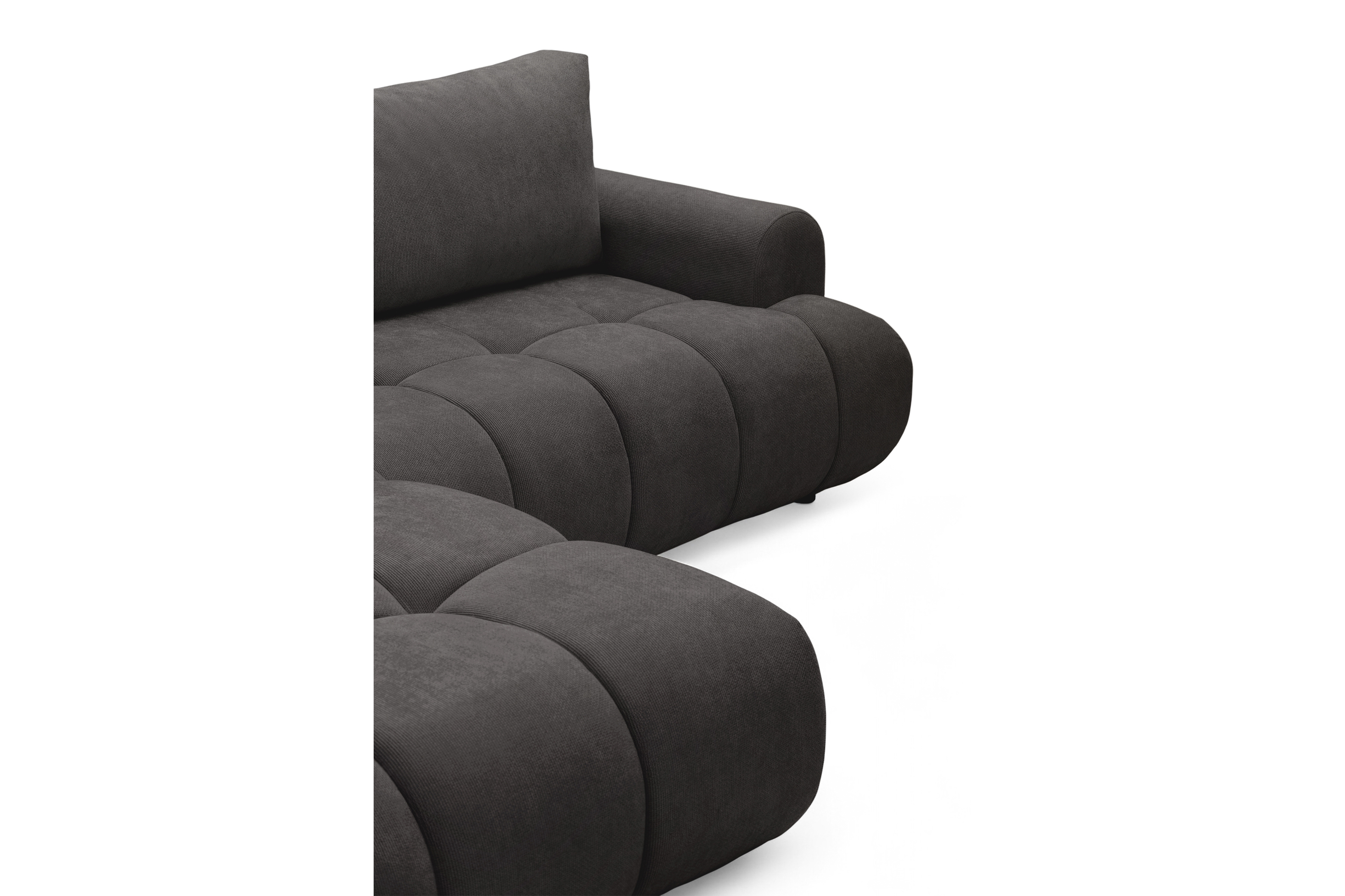 Rohová sedacia súprava Lutario L ľavá s funkciou spania - tmavosivá hydrofóbna pletená látka Venice 2021 Rohová sedacia súprava Lutario L s funkciou spánku Ľavá strana - ciemnoszara plecionka hydrofobowa Venice 2021