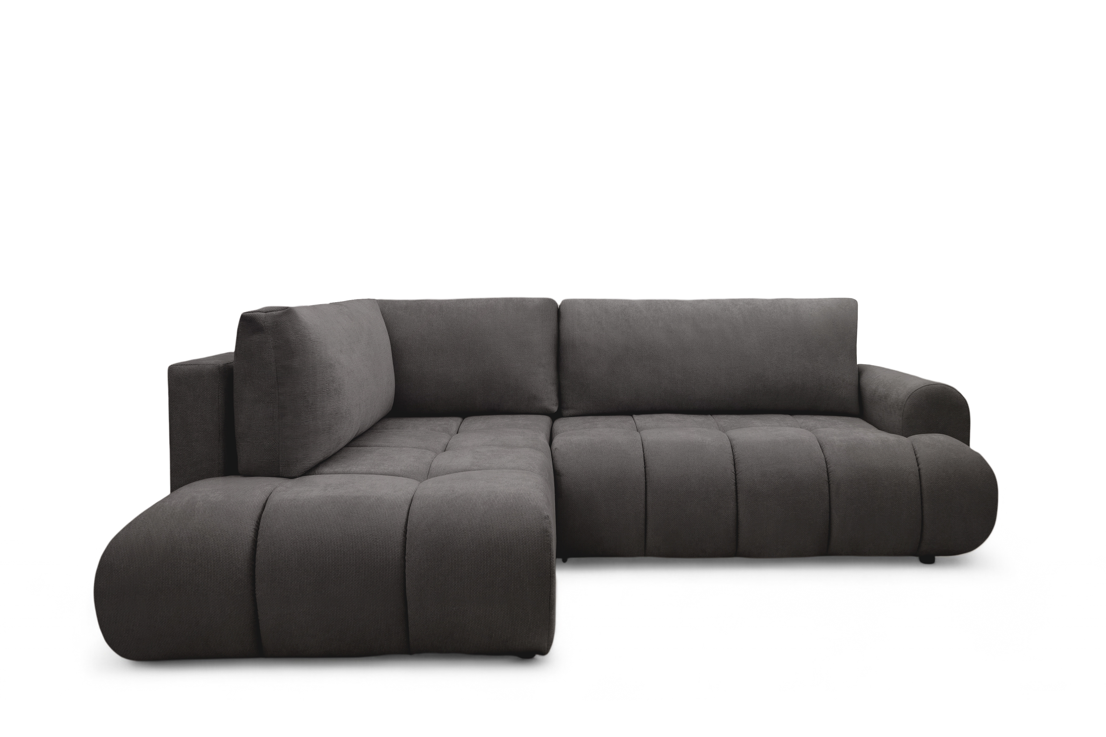Rohová sedacia súprava Lutario L ľavá s funkciou spania - tmavosivá hydrofóbna pletená látka Venice 2021 Rohová sedacia súprava Lutario L s funkciou spánku Ľavá strana - ciemnoszara plecionka hydrofobowa Venice 2021
