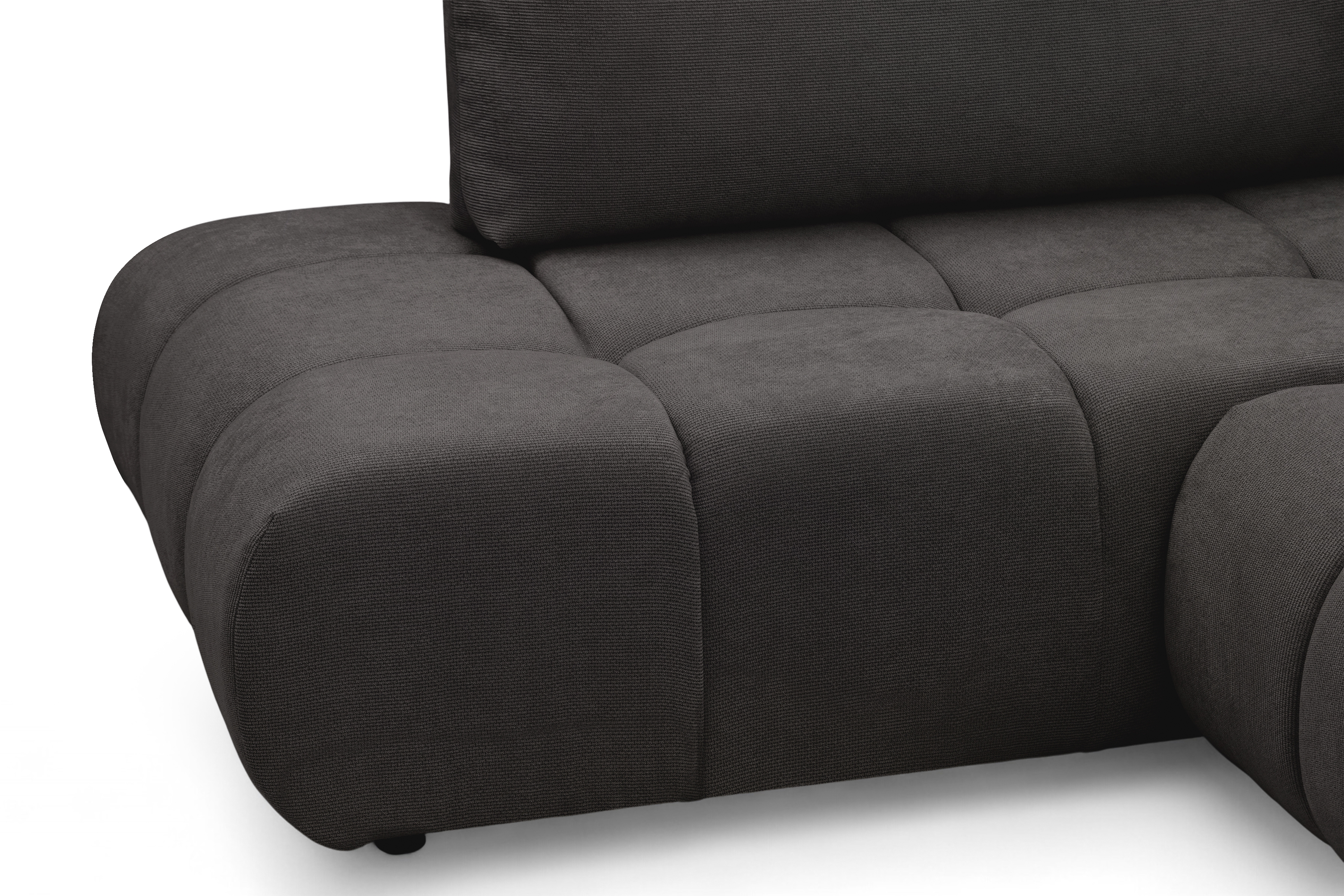 Rohová sedacia súprava Lutario L ľavá s funkciou spania - tmavosivá hydrofóbna pletená látka Venice 2021 Rohová sedacia súprava Lutario L s funkciou spánku Ľavá strana - ciemnoszara plecionka hydrofobowa Venice 2021