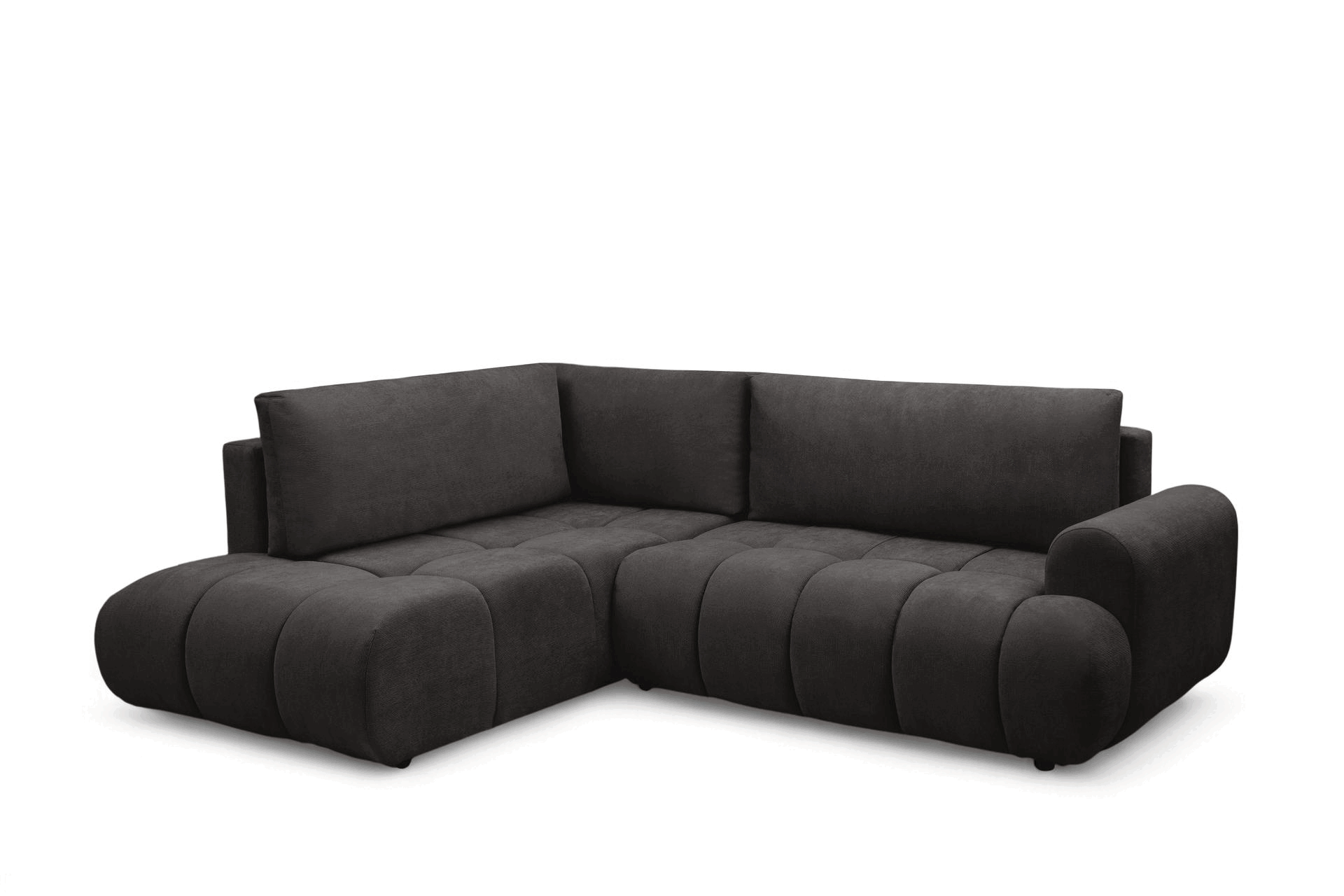 Rohová sedacia súprava Lutario L ľavá s funkciou spania - tmavosivá hydrofóbna pletená látka Venice 2021 Rohová sedacia súprava Lutario L s funkciou spánku Ľavá strana - ciemnoszara plecionka hydrofobowa Venice 2021