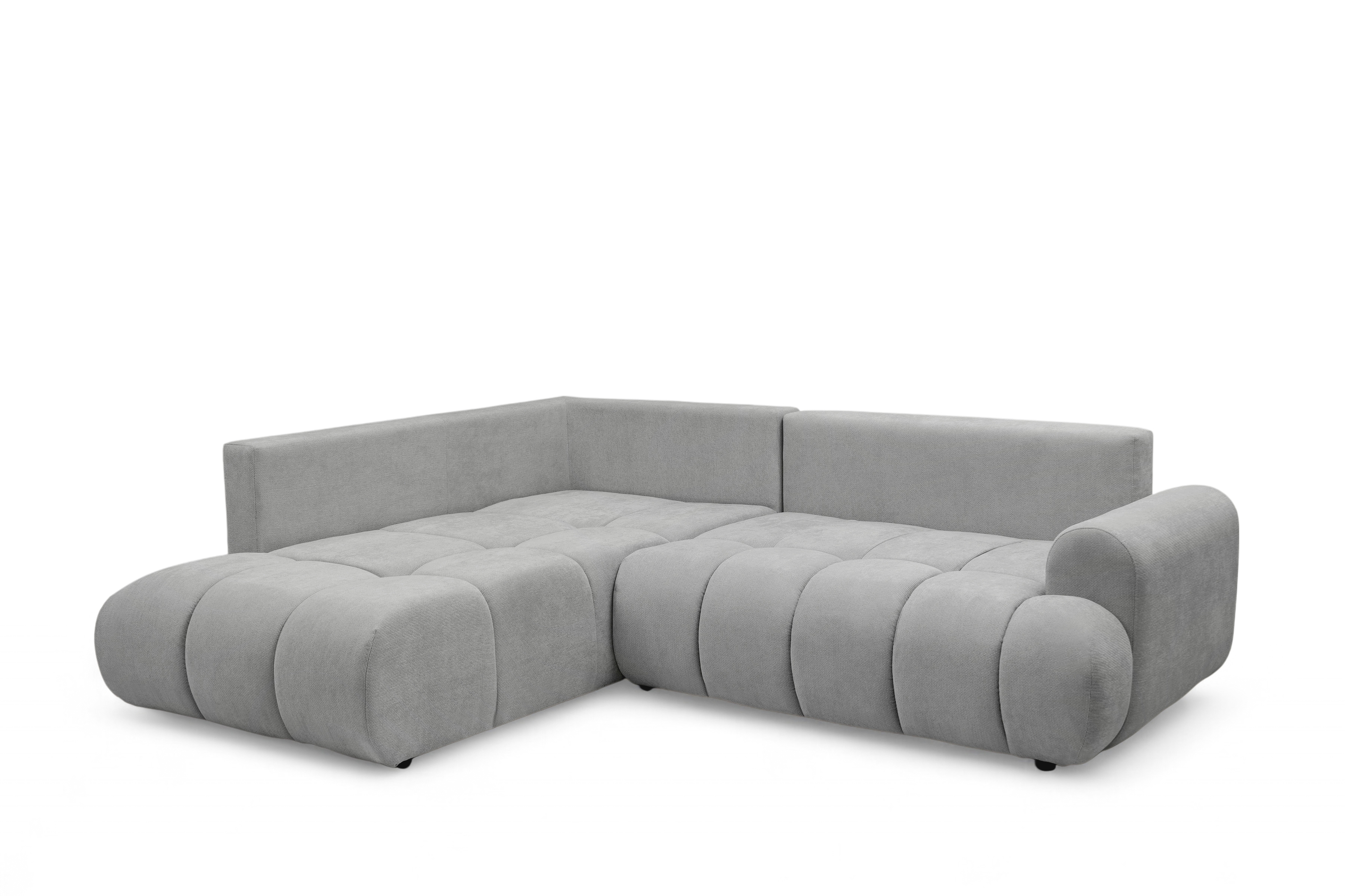 Rohová rozkládací pohovka Lutario L levá s funkcí spánku - šedá hydrofobní tkanina Venice 2023 Rohová sedací souprava Lutario L rozkládací levá - šedá plecionka hydrofobowa Venice 2023