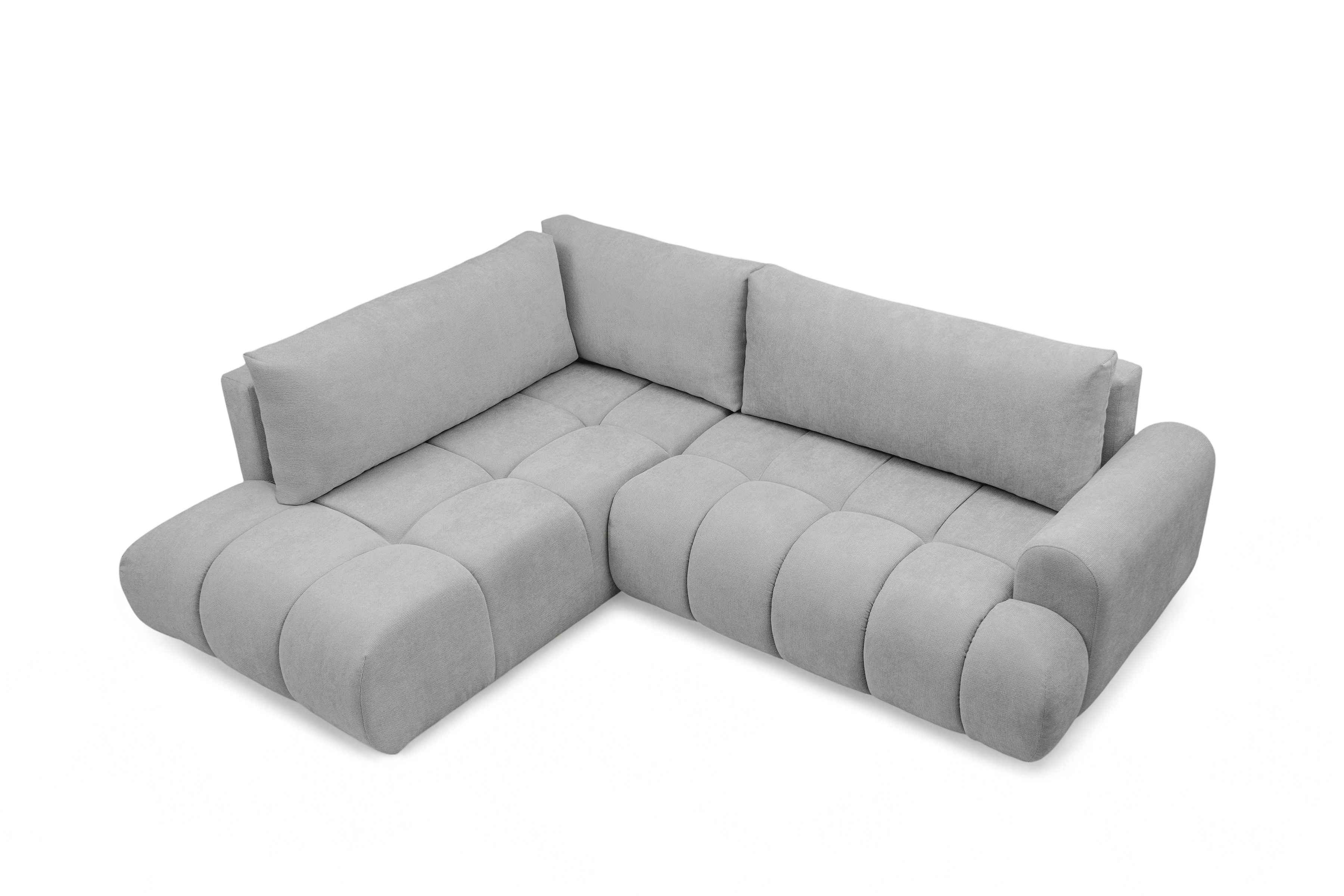 Rohová rozkládací pohovka Lutario L levá s funkcí spánku - šedá hydrofobní tkanina Venice 2023 Rohová sedací souprava Lutario L rozkládací levá - šedá plecionka hydrofobowa Venice 2023