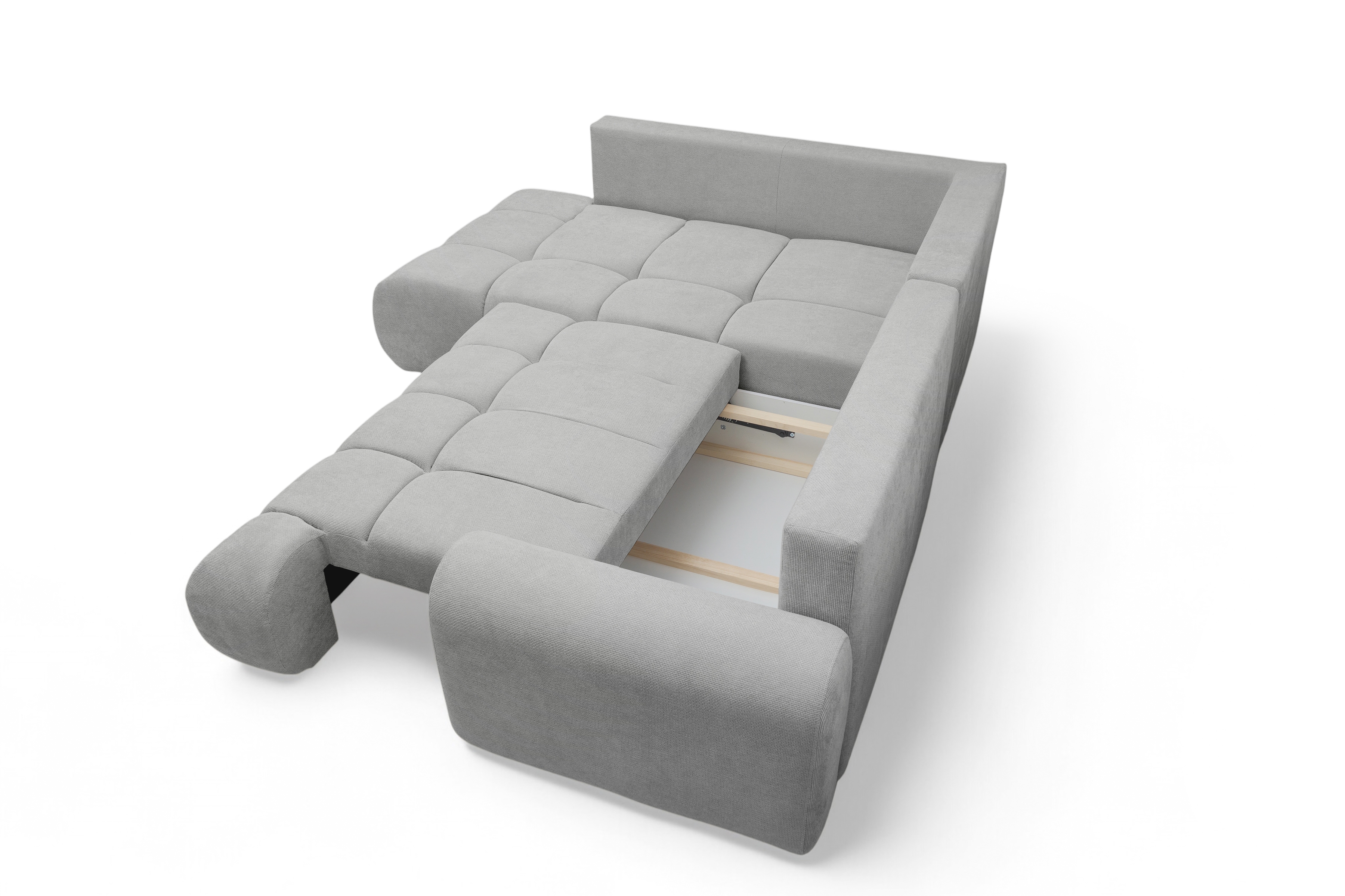 Rohová rozkládací pohovka Lutario L levá s funkcí spánku - šedá hydrofobní tkanina Venice 2023 Rohová sedací souprava Lutario L rozkládací levá - šedá plecionka hydrofobowa Venice 2023