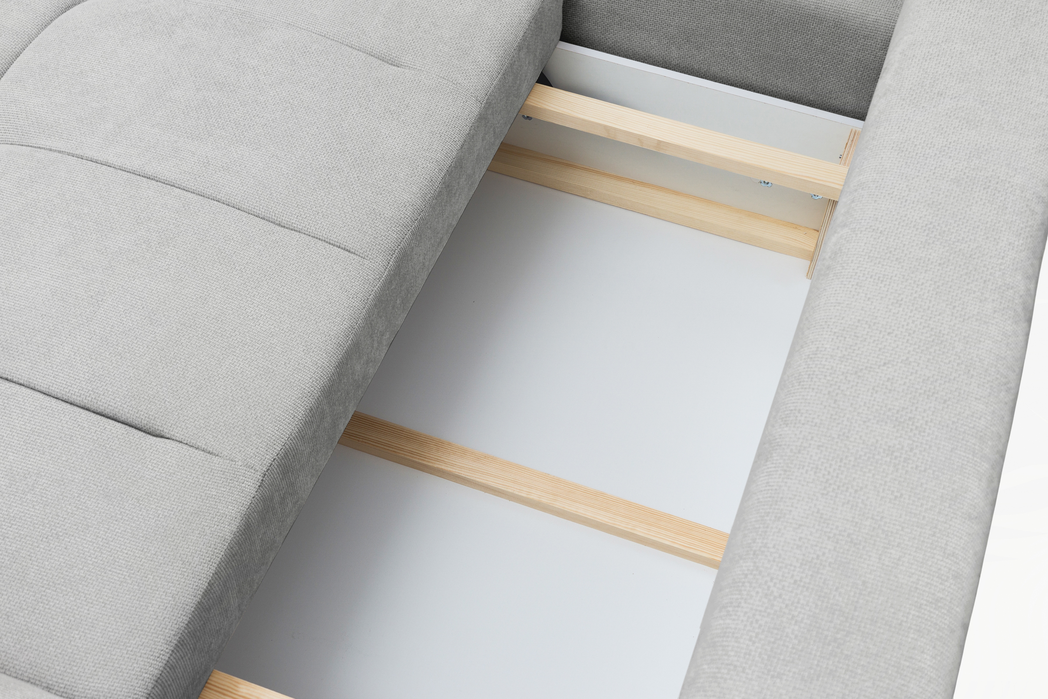 Rohová rozkládací pohovka Lutario L levá s funkcí spánku - šedá hydrofobní tkanina Venice 2023 Rohová sedací souprava Lutario L rozkládací levá - šedá plecionka hydrofobowa Venice 2023