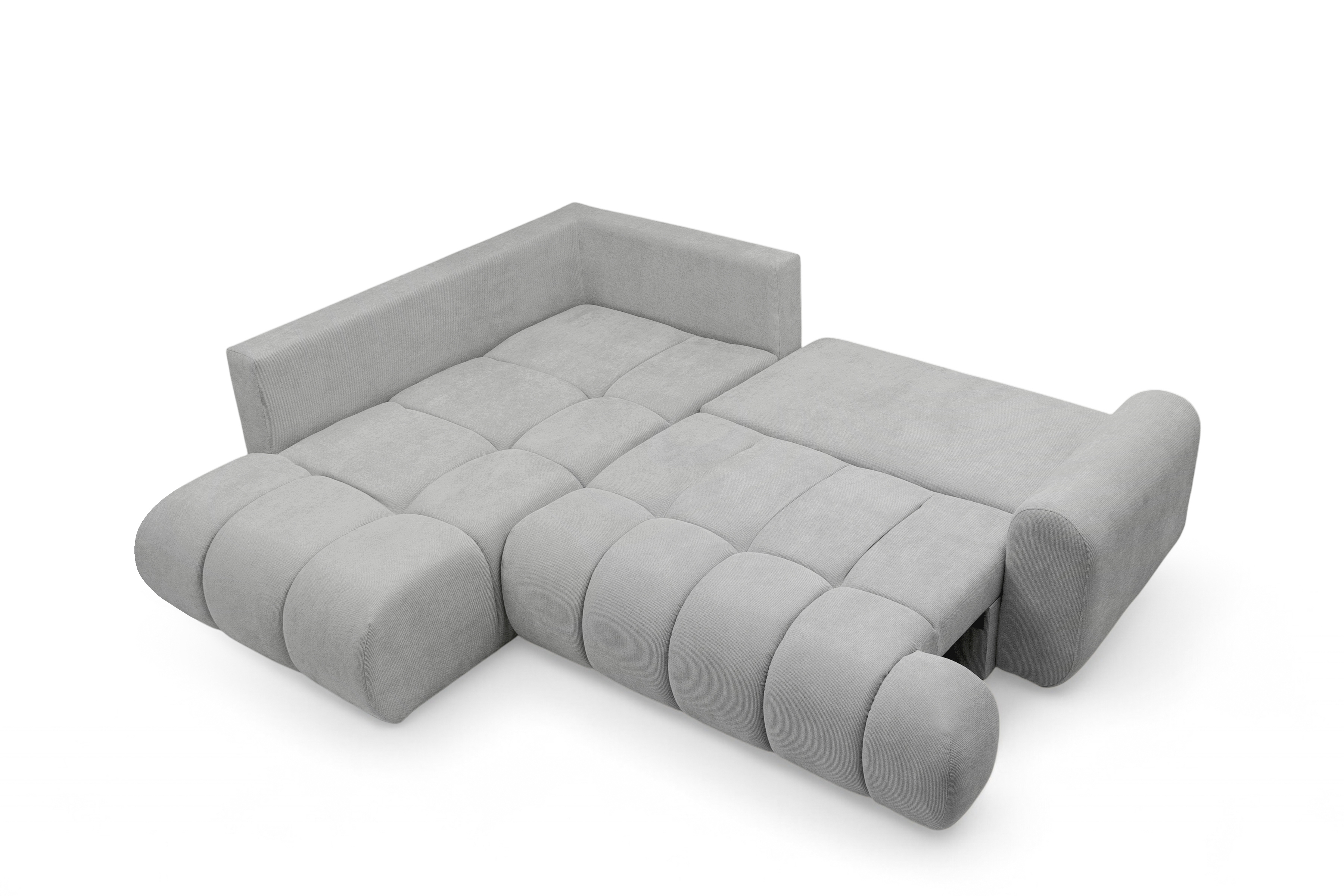 Rohová rozkládací pohovka Lutario L levá s funkcí spánku - šedá hydrofobní tkanina Venice 2023 Rohová sedací souprava Lutario L rozkládací levá - šedá plecionka hydrofobowa Venice 2023