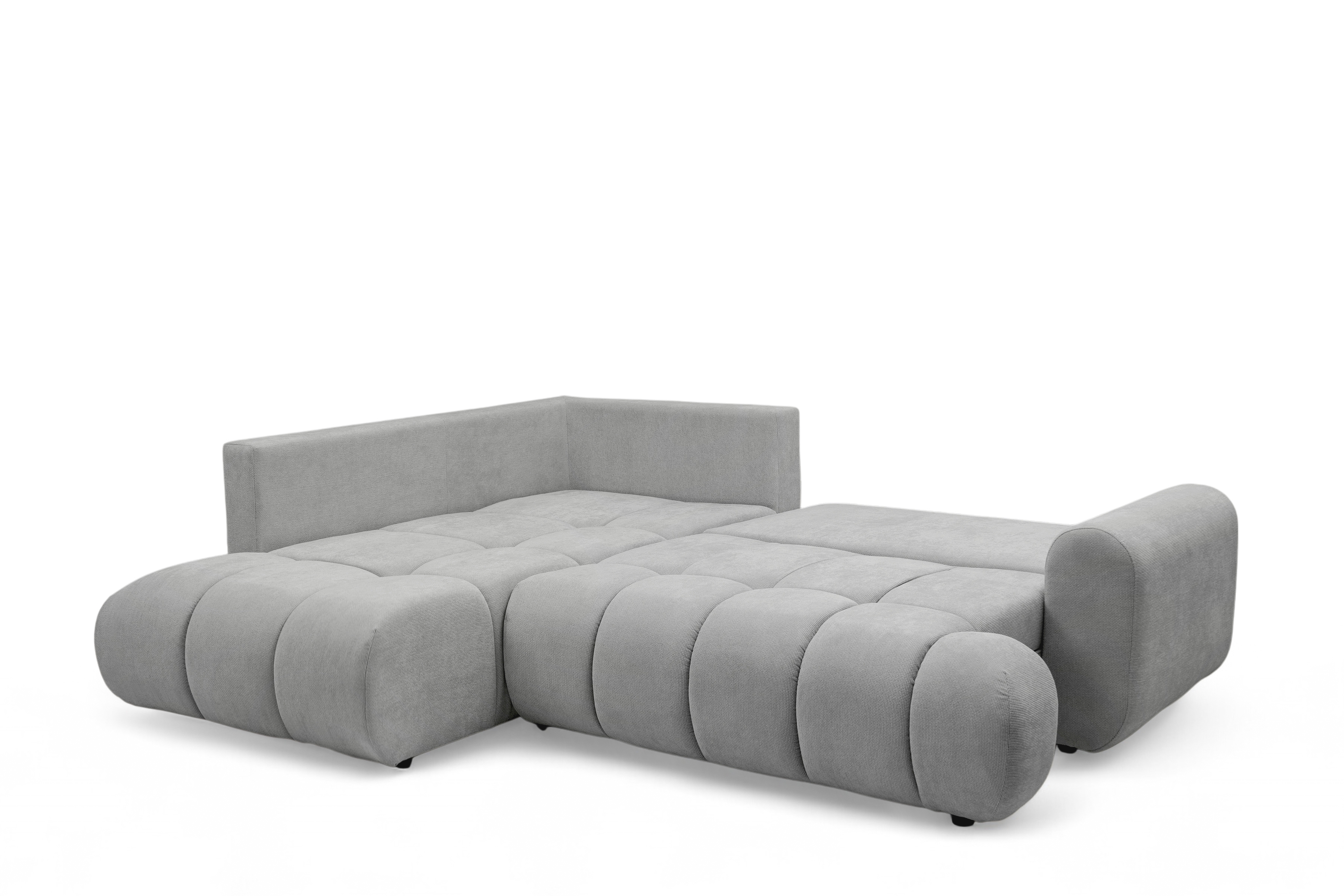 Rohová rozkládací pohovka Lutario L levá s funkcí spánku - šedá hydrofobní tkanina Venice 2023 Rohová sedací souprava Lutario L rozkládací levá - šedá plecionka hydrofobowa Venice 2023