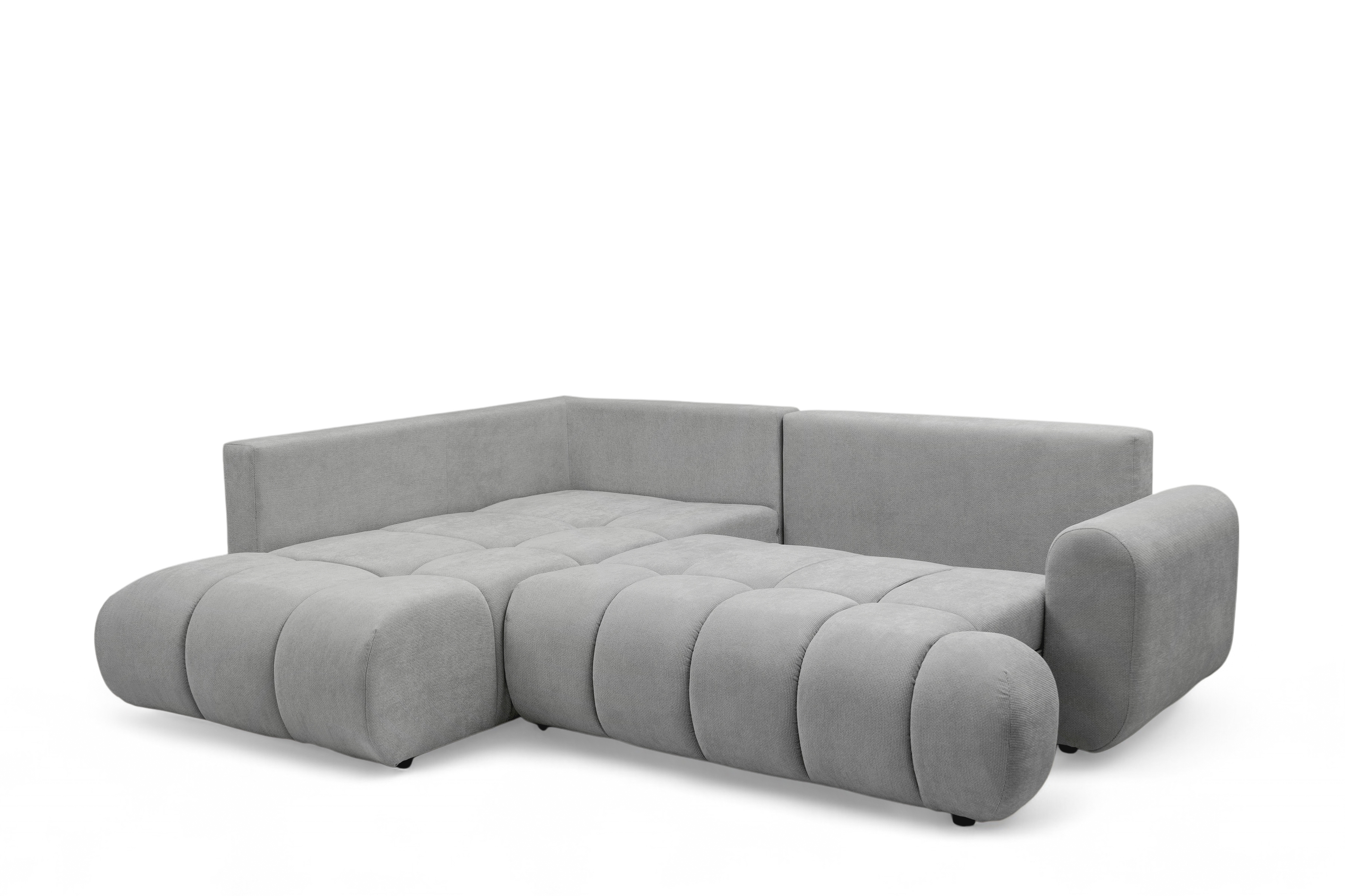 Rohová rozkládací pohovka Lutario L levá s funkcí spánku - šedá hydrofobní tkanina Venice 2023 Rohová sedací souprava Lutario L rozkládací levá - šedá plecionka hydrofobowa Venice 2023