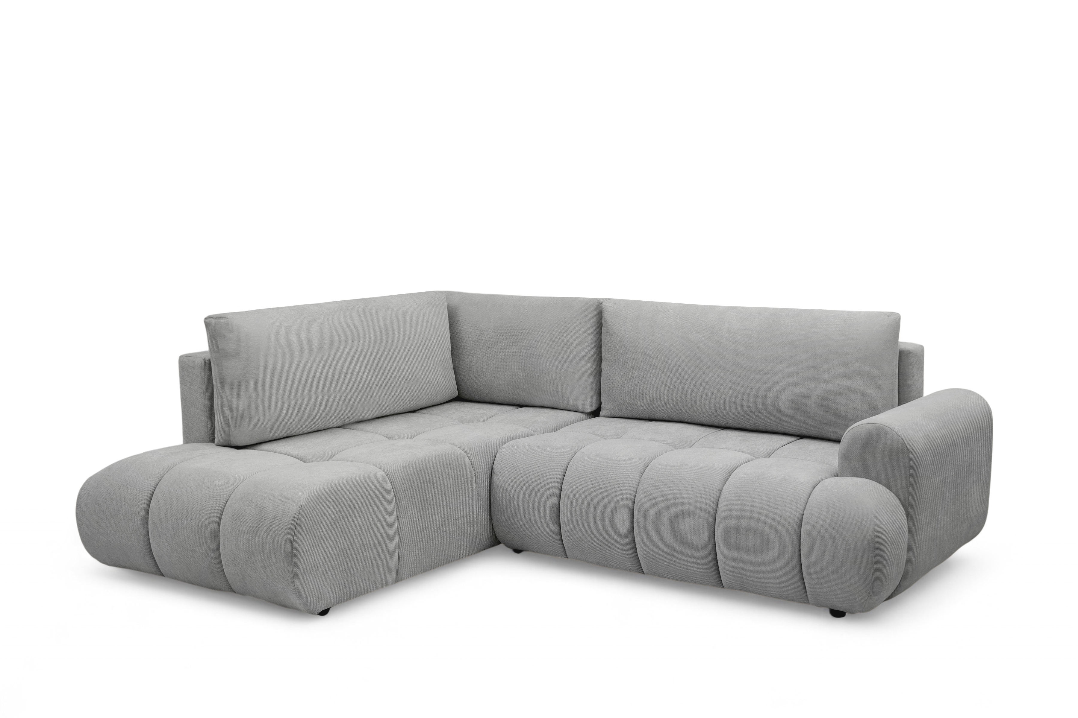 Rohová rozkládací pohovka Lutario L levá s funkcí spánku - šedá hydrofobní tkanina Venice 2023 Rohová sedací souprava Lutario L rozkládací levá - šedá plecionka hydrofobowa Venice 2023