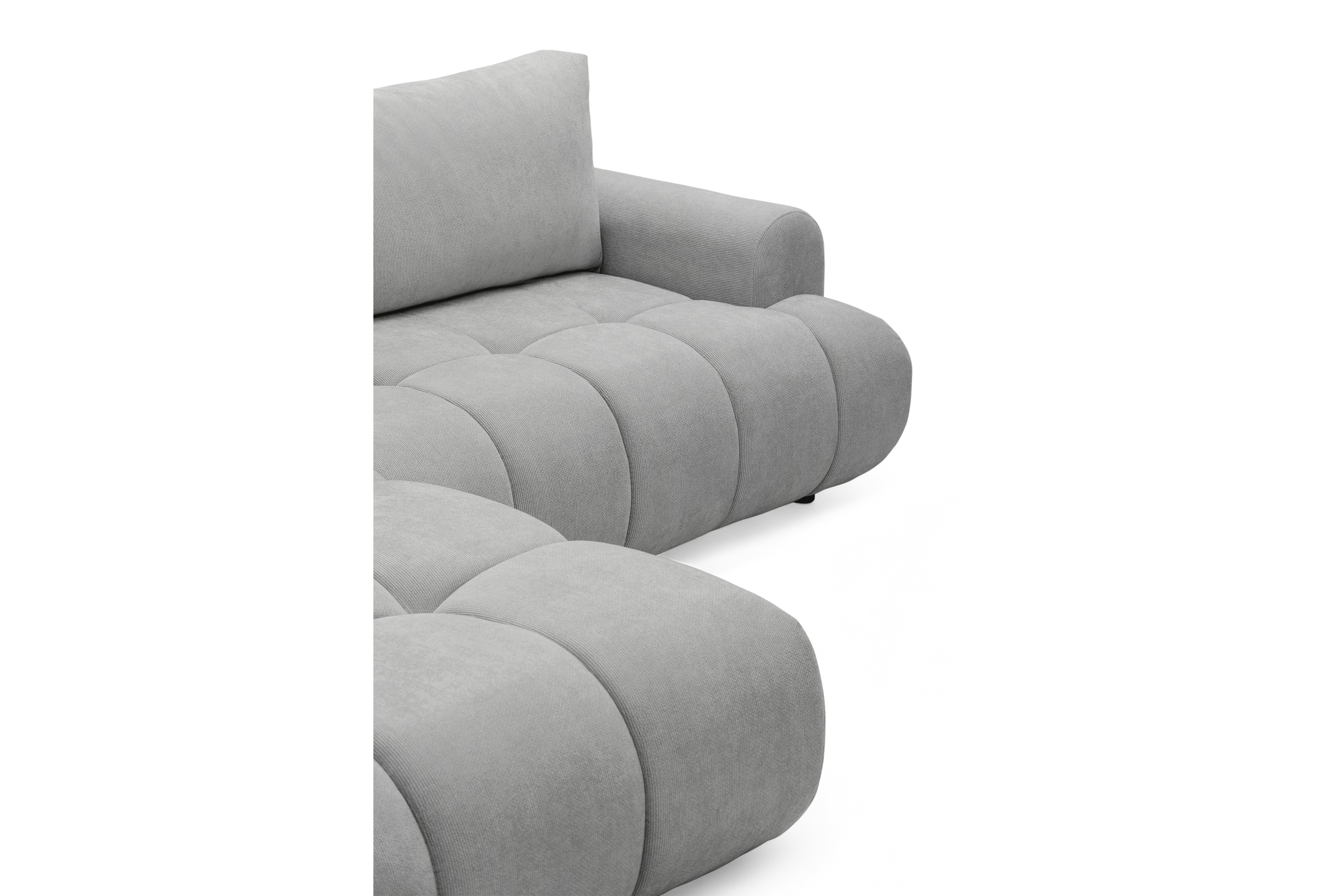 Rohová rozkládací pohovka Lutario L levá s funkcí spánku - šedá hydrofobní tkanina Venice 2023 Rohová sedací souprava Lutario L rozkládací levá - šedá plecionka hydrofobowa Venice 2023