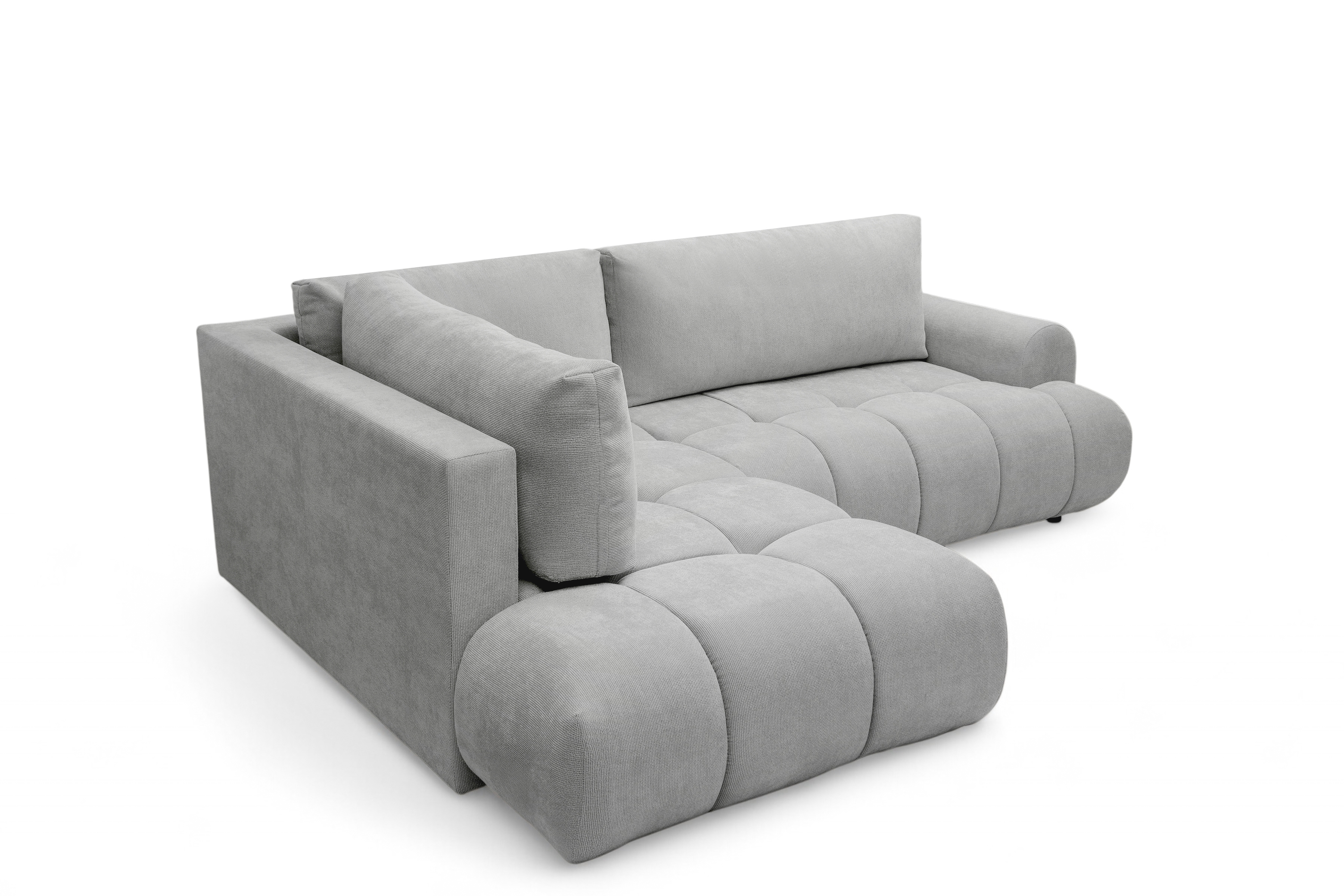 Rohová rozkládací pohovka Lutario L levá s funkcí spánku - šedá hydrofobní tkanina Venice 2023 Rohová sedací souprava Lutario L rozkládací levá - šedá plecionka hydrofobowa Venice 2023