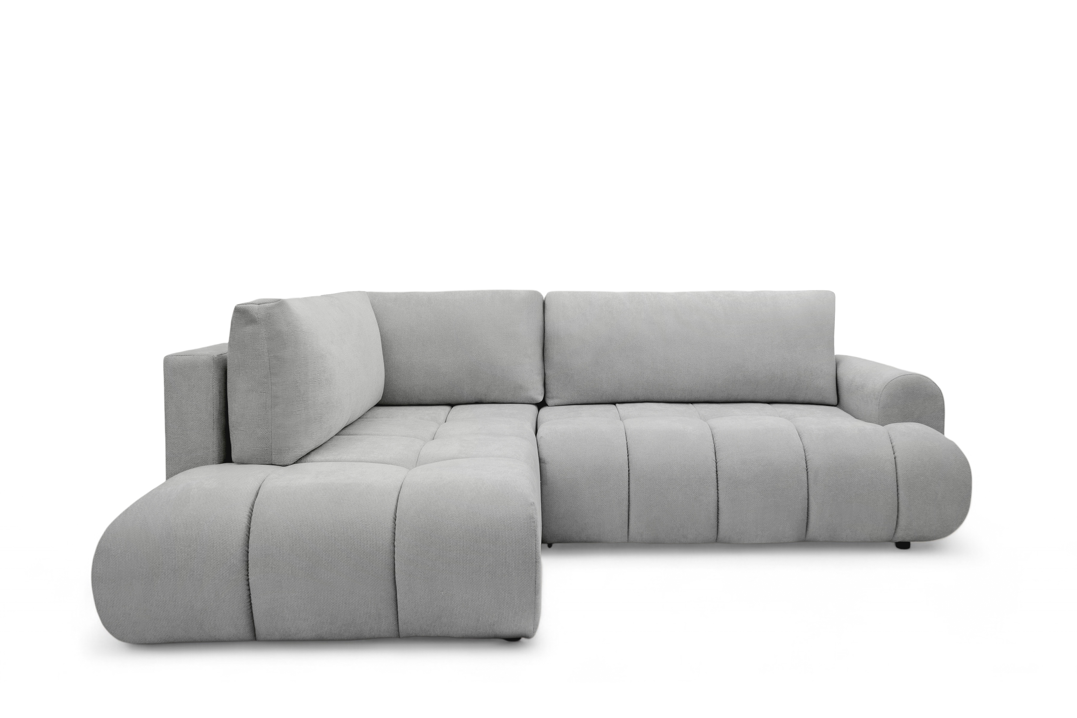 Rohová rozkládací pohovka Lutario L levá s funkcí spánku - šedá hydrofobní tkanina Venice 2023 Rohová sedací souprava Lutario L rozkládací levá - šedá plecionka hydrofobowa Venice 2023