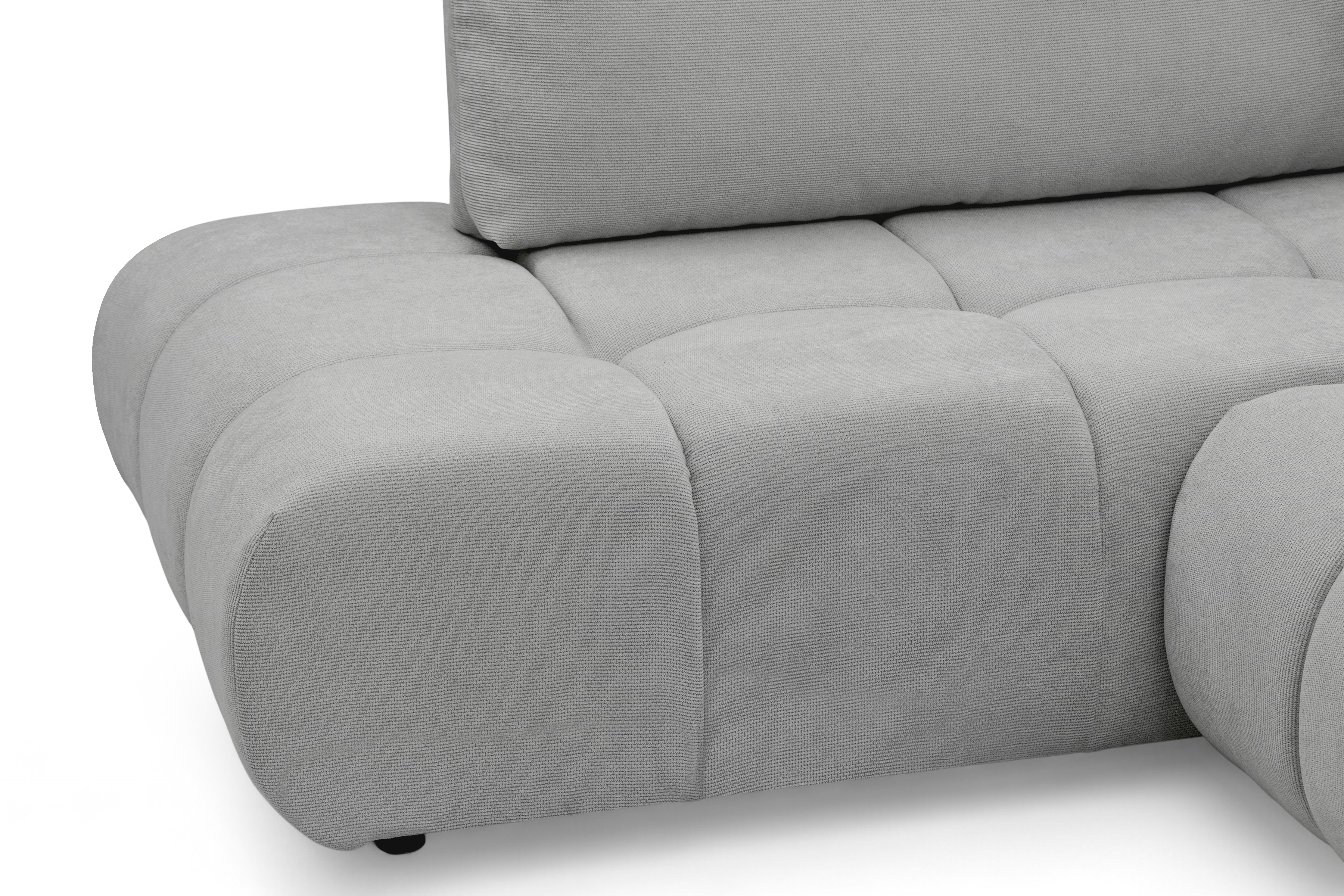 Rohová rozkládací pohovka Lutario L levá s funkcí spánku - šedá hydrofobní tkanina Venice 2023 Rohová sedací souprava Lutario L rozkládací levá - šedá plecionka hydrofobowa Venice 2023