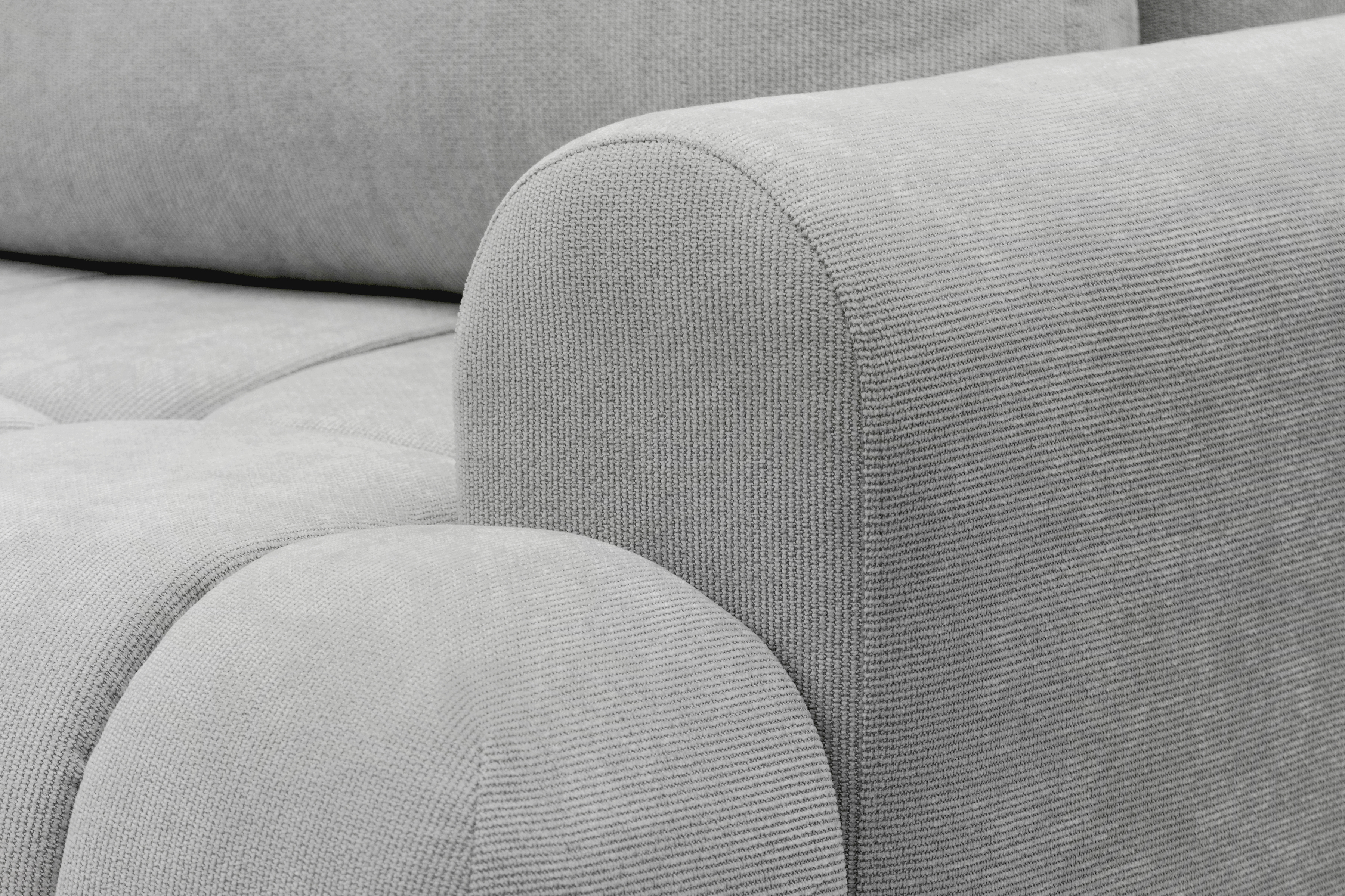 Rohová rozkládací pohovka Lutario L levá s funkcí spánku - šedá hydrofobní tkanina Venice 2023 Rohová sedací souprava Lutario L rozkládací levá - šedá plecionka hydrofobowa Venice 2023