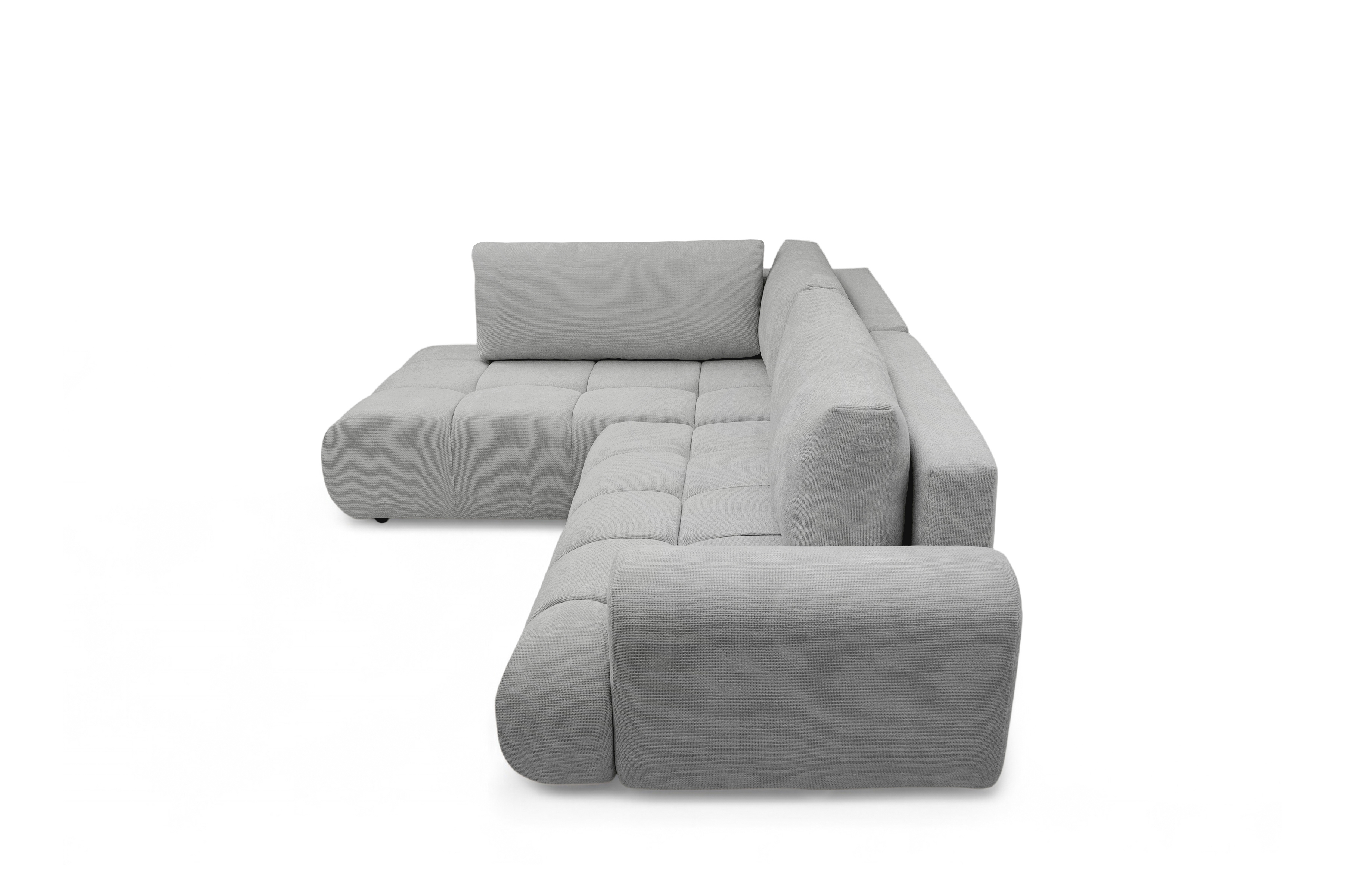 Rohová rozkládací pohovka Lutario L levá s funkcí spánku - šedá hydrofobní tkanina Venice 2023 Rohová sedací souprava Lutario L rozkládací levá - šedá plecionka hydrofobowa Venice 2023