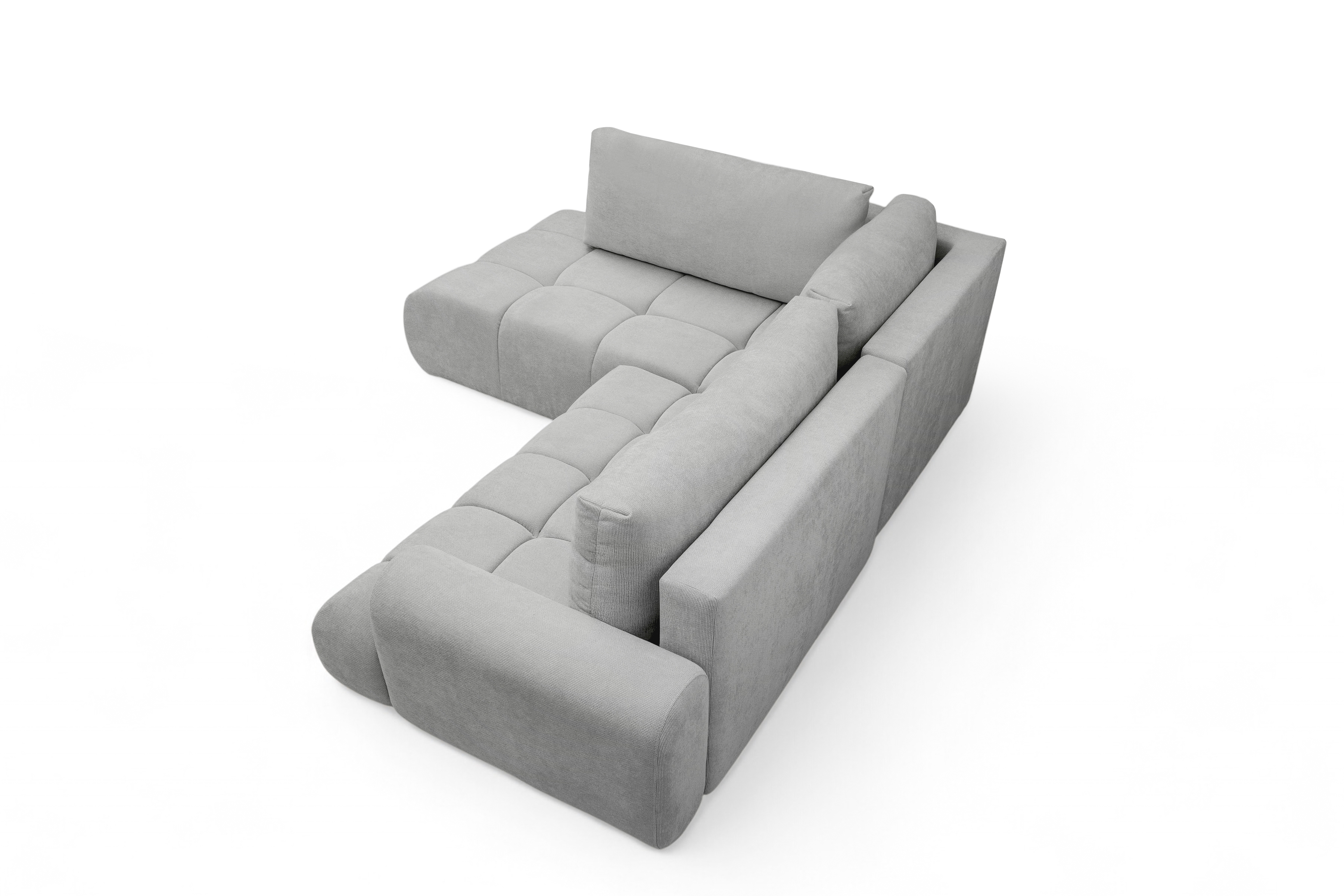 Rohová rozkládací pohovka Lutario L levá s funkcí spánku - šedá hydrofobní tkanina Venice 2023 Rohová sedací souprava Lutario L rozkládací levá - šedá plecionka hydrofobowa Venice 2023