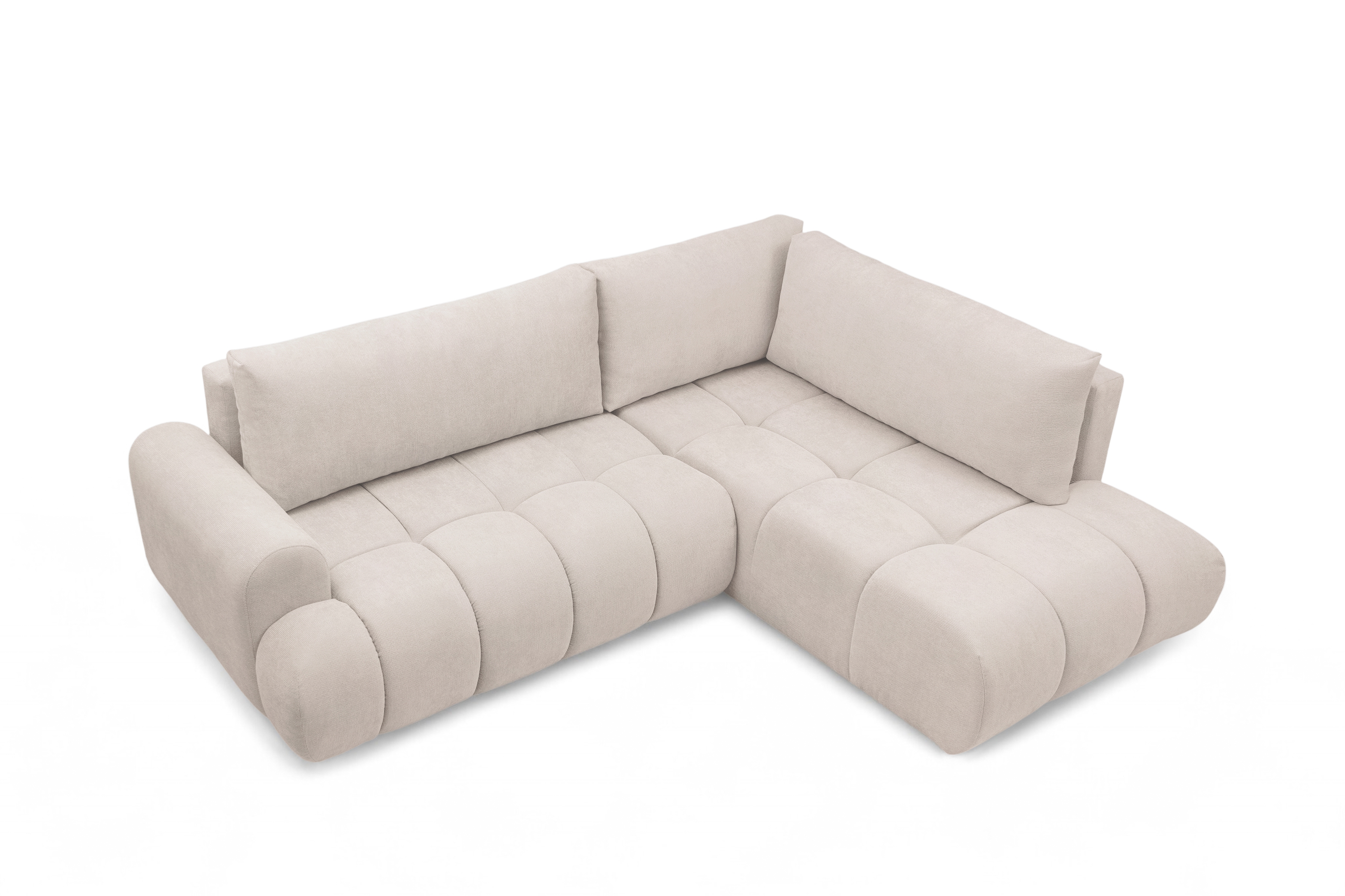 Rohová sedacia súprava Lutario L pravá s funkciou spania - béžová hydrofóbna pletená látka Venice 2026 Rohová sedacia súprava Lutario L s funkciou spánku pravá strana - Béžová plecionka hydrofobowa Venice 2026