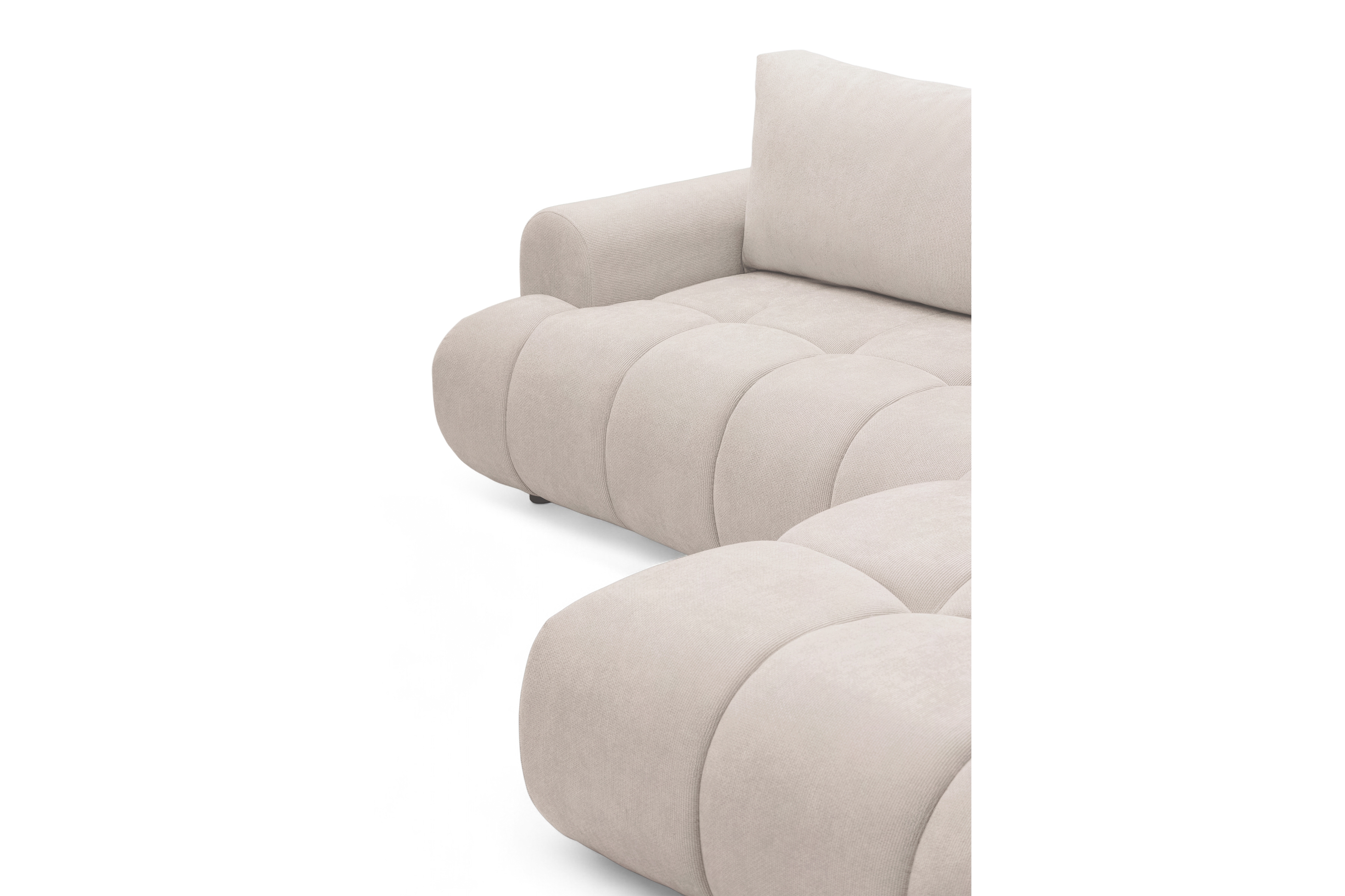 Rohová sedacia súprava Lutario L pravá s funkciou spania - béžová hydrofóbna pletená látka Venice 2026 Rohová sedacia súprava Lutario L s funkciou spánku pravá strana - Béžová plecionka hydrofobowa Venice 2026