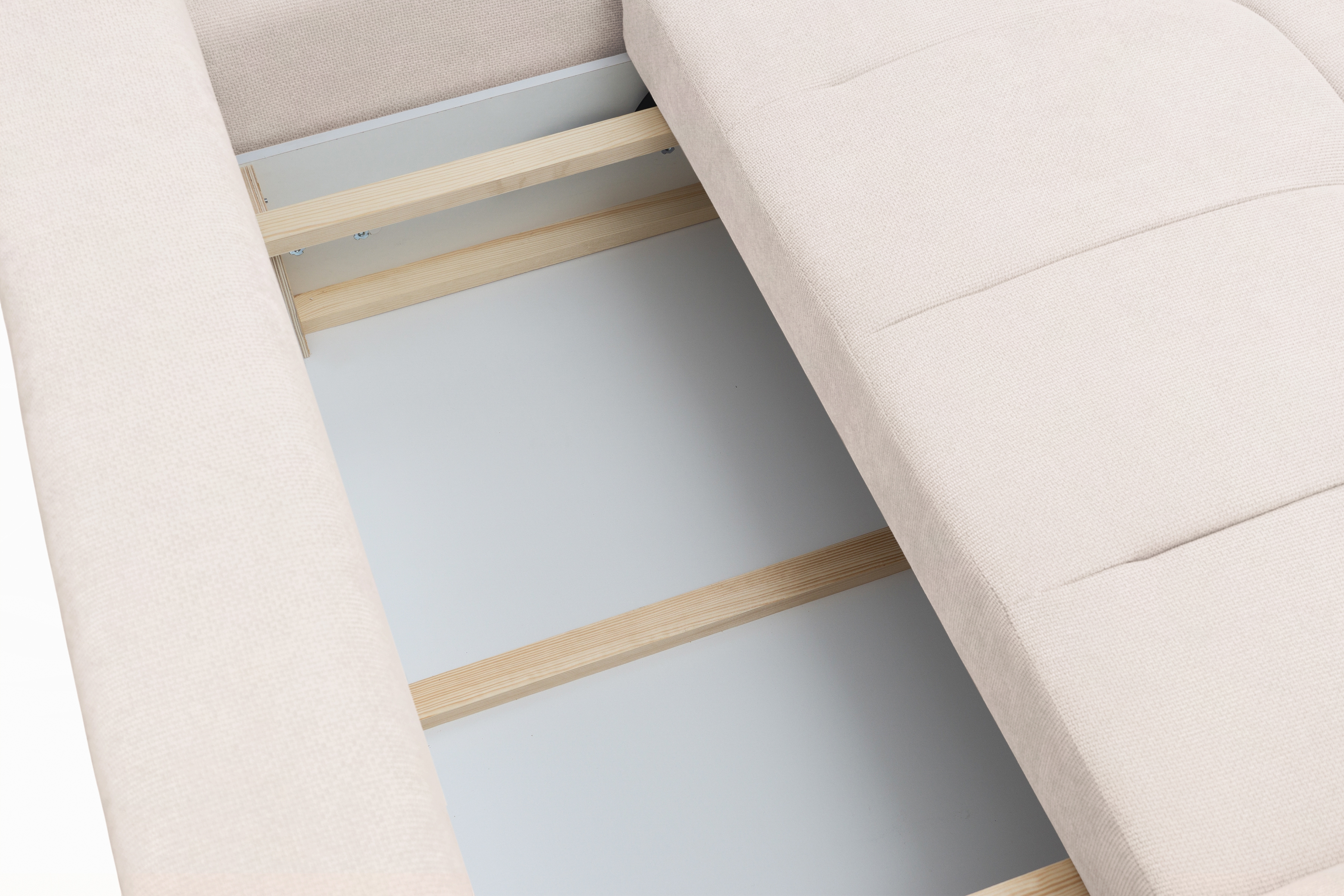 Rohová sedacia súprava Lutario L pravá s funkciou spania - béžová hydrofóbna pletená látka Venice 2026 Rohová sedacia súprava Lutario L s funkciou spánku pravá strana - Béžová plecionka hydrofobowa Venice 2026