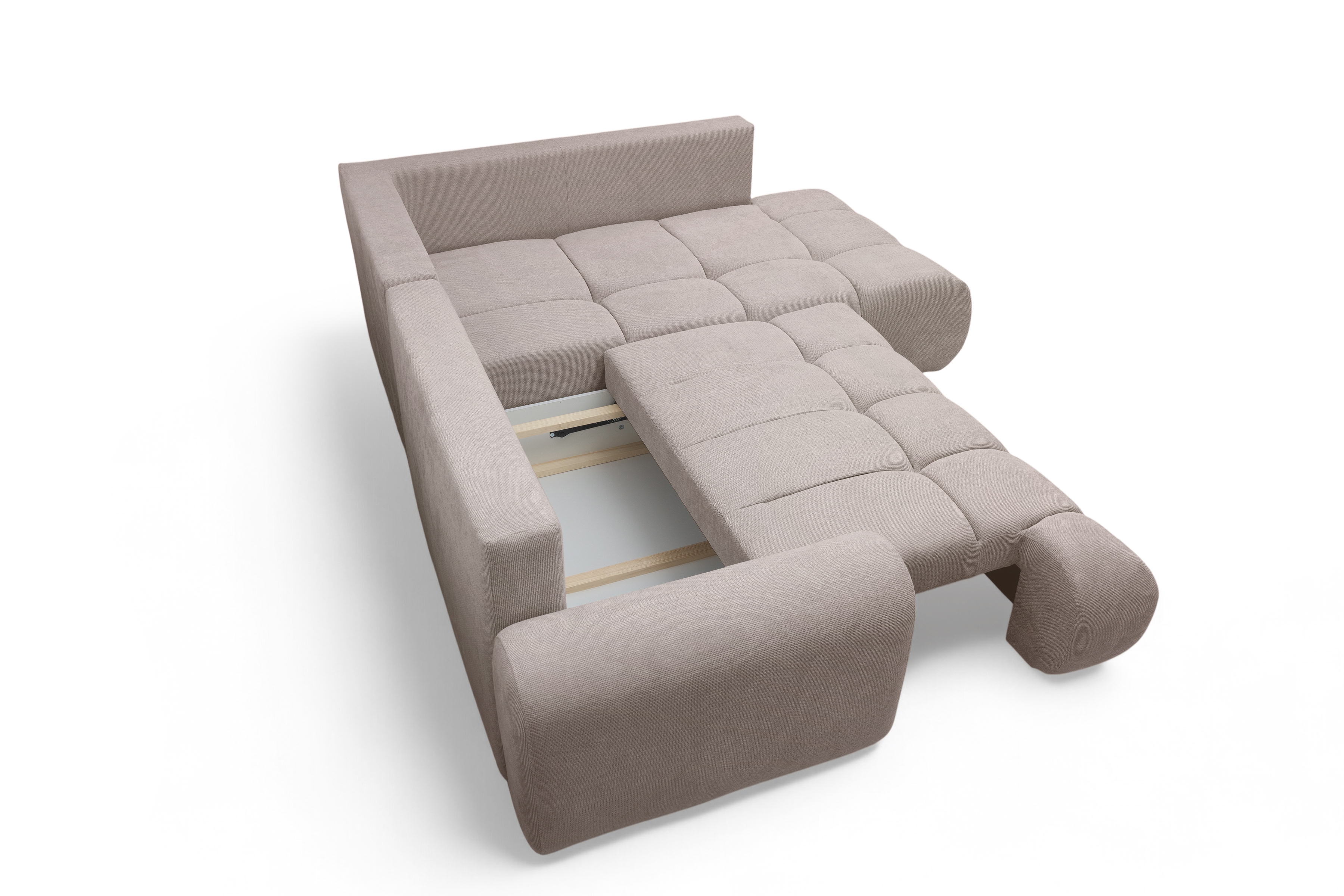 Rohová rozkládací pohovka Lutario L pravá s funkcí spánku - tmavě béžová hydrofobní tkanina Venice 2031 Rohová sedací souprava Lutario L rozkládací pravá - ciemnobezowa plecionka hydrofobowa Venice 2031 