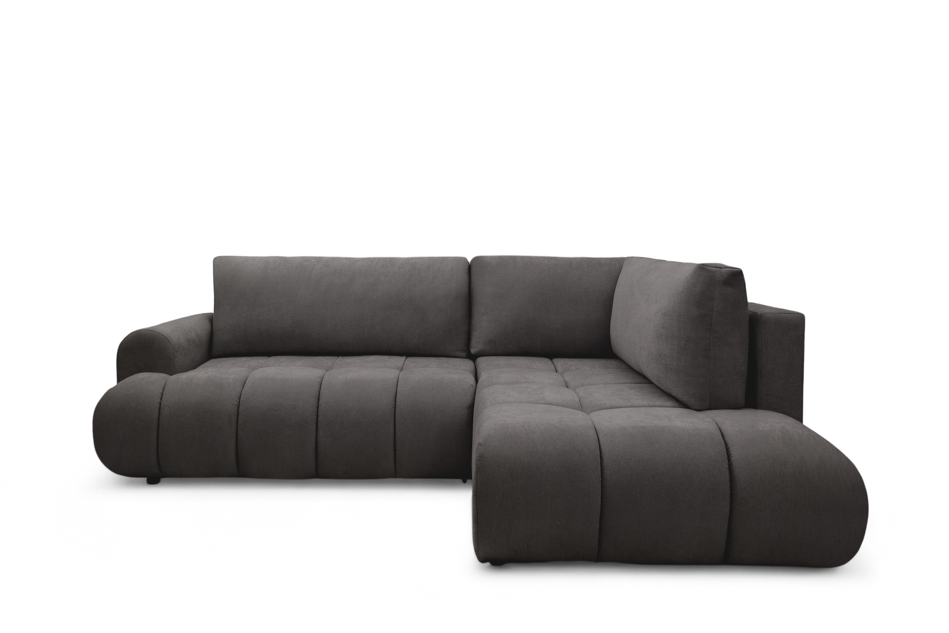 Rohová sedacia súprava Lutario L pravá s funkciou spania - tmavosivá hydrofóbna pletená látka Venice 2021 Rohová sedacia súprava Lutario L s funkciou spánku pravá strana - ciemnoszara plecionka hydrofobowa Venice 2021