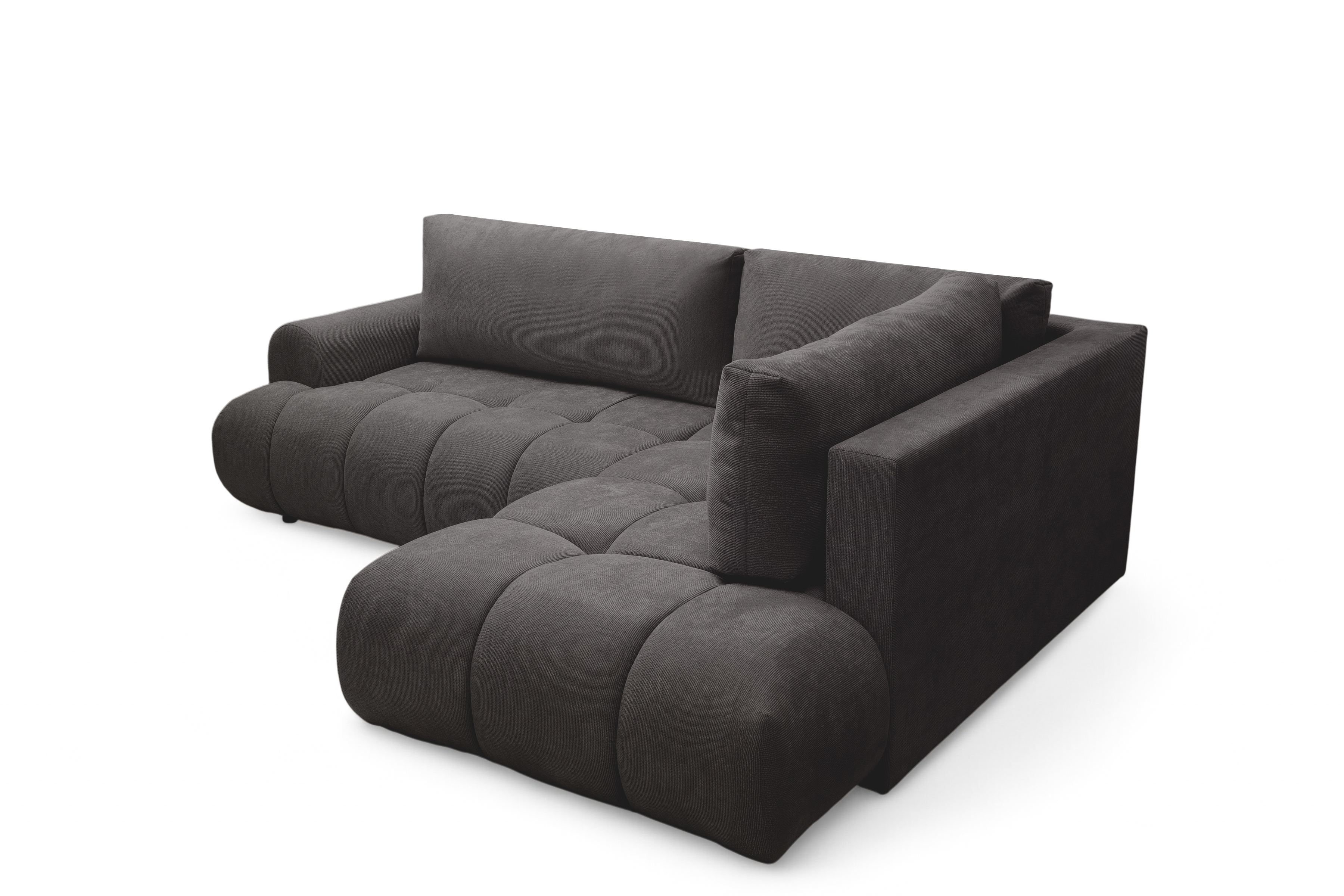 Rohová sedacia súprava Lutario L pravá s funkciou spania - tmavosivá hydrofóbna pletená látka Venice 2021 Rohová sedacia súprava Lutario L s funkciou spánku pravá strana - ciemnoszara plecionka hydrofobowa Venice 2021