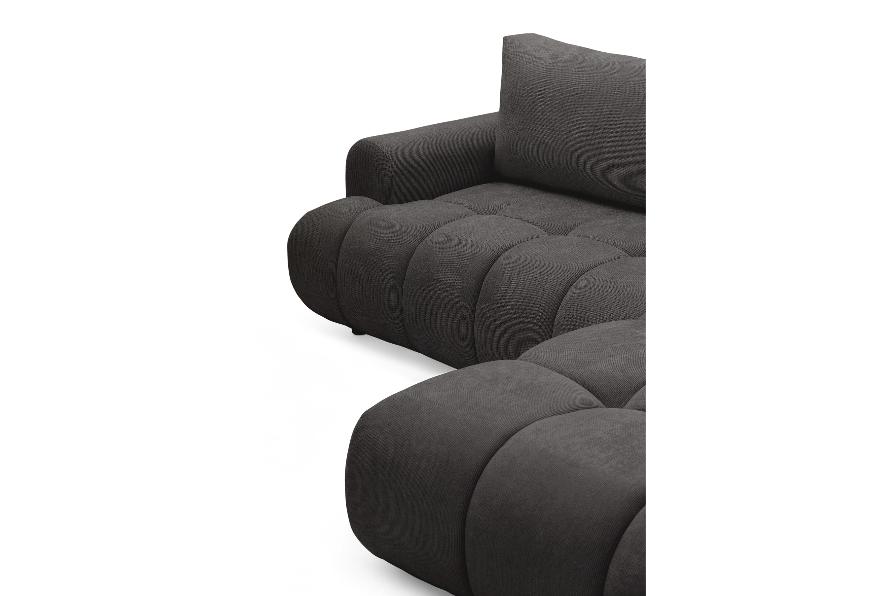 Rohová sedacia súprava Lutario L pravá s funkciou spania - tmavosivá hydrofóbna pletená látka Venice 2021 Rohová sedacia súprava Lutario L s funkciou spánku pravá strana - ciemnoszara plecionka hydrofobowa Venice 2021