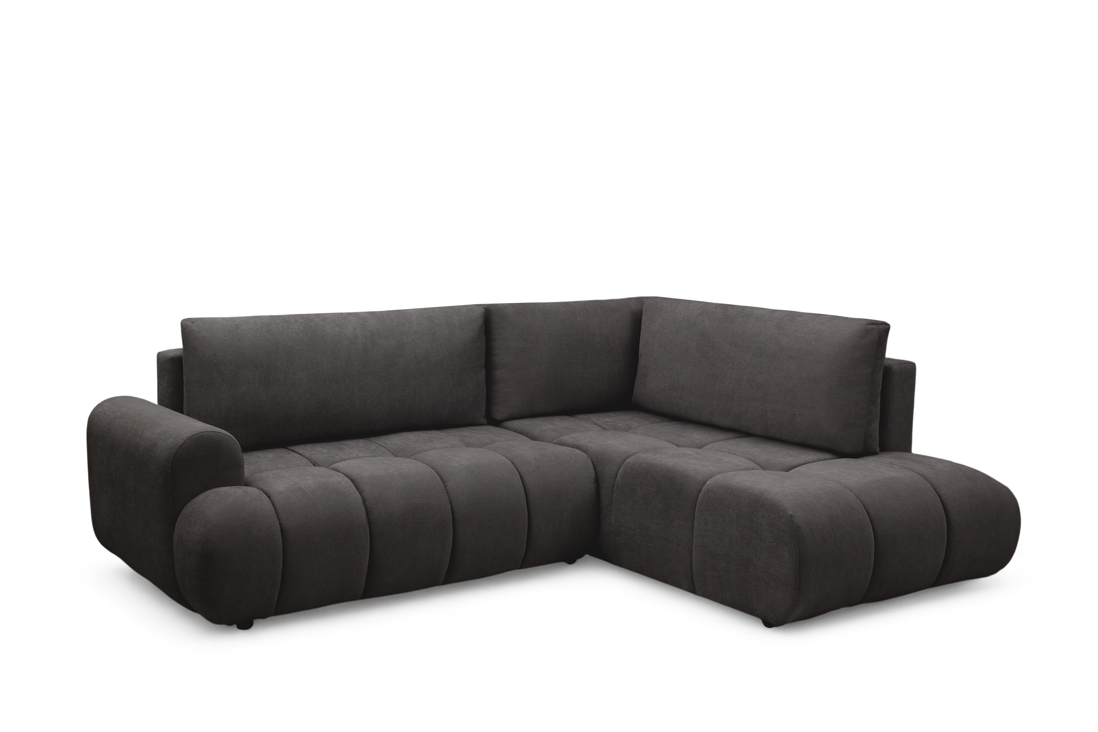 Rohová sedacia súprava Lutario L pravá s funkciou spania - tmavosivá hydrofóbna pletená látka Venice 2021 Rohová sedacia súprava Lutario L s funkciou spánku pravá strana - ciemnoszara plecionka hydrofobowa Venice 2021