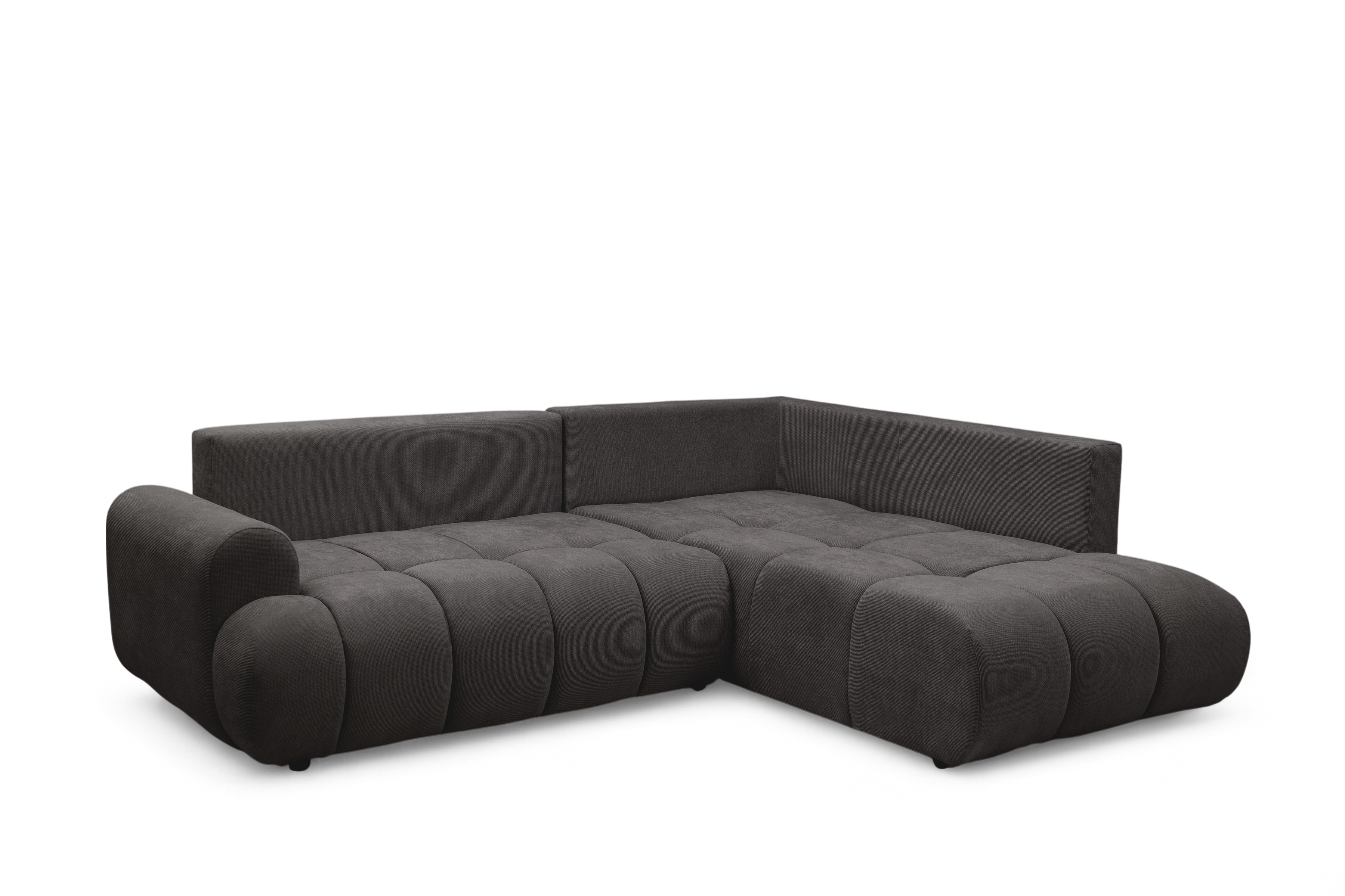 Rohová sedacia súprava Lutario L pravá s funkciou spania - tmavosivá hydrofóbna pletená látka Venice 2021 Rohová sedacia súprava Lutario L s funkciou spánku pravá strana - ciemnoszara plecionka hydrofobowa Venice 2021