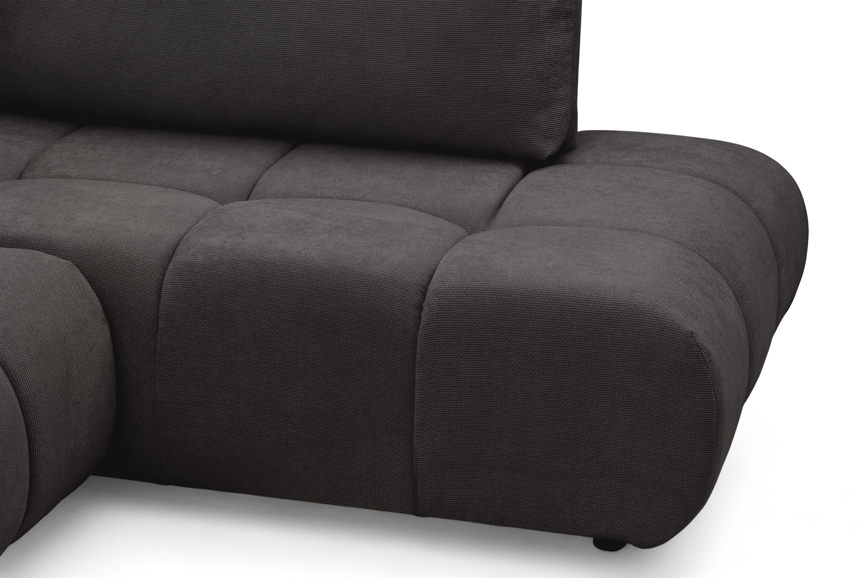 Rohová sedacia súprava Lutario L pravá s funkciou spania - tmavosivá hydrofóbna pletená látka Venice 2021 Rohová sedacia súprava Lutario L s funkciou spánku pravá strana - ciemnoszara plecionka hydrofobowa Venice 2021