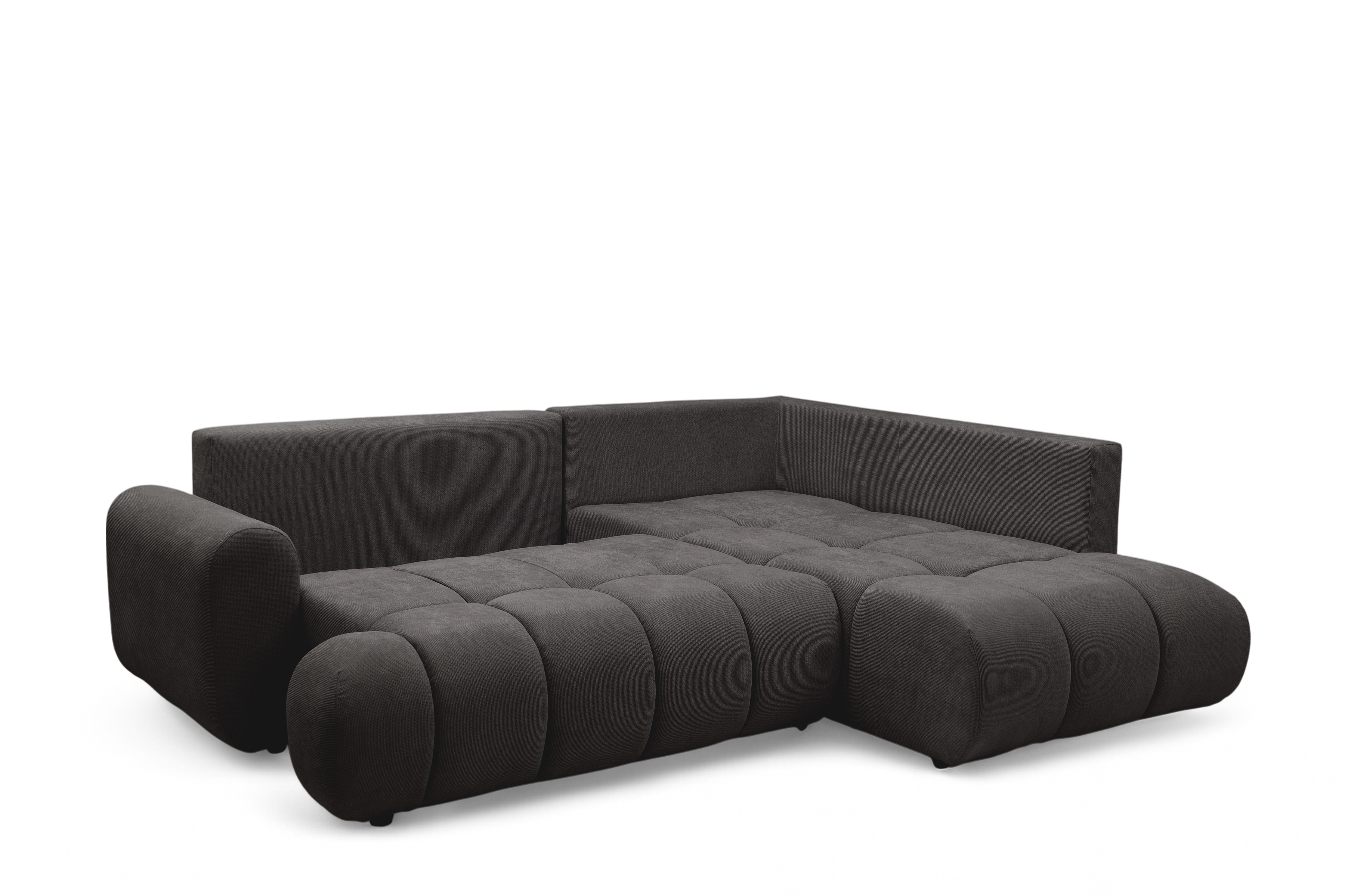 Rohová sedacia súprava Lutario L pravá s funkciou spania - tmavosivá hydrofóbna pletená látka Venice 2021 Rohová sedacia súprava Lutario L s funkciou spánku pravá strana - ciemnoszara plecionka hydrofobowa Venice 2021